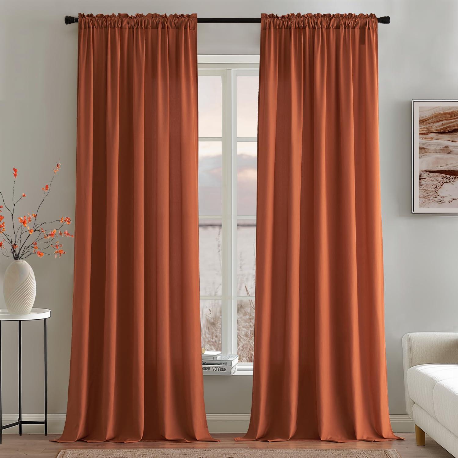 imageMIULEE Hunter Green Privacy Sheer Curtains That Let Light in 84 Inches Long NonSeeThrough Semi Sheer Curtain Light Filtering Window Curtains Christmas Drapes for Living Room Bedroom 2 Panels SetTerracotta