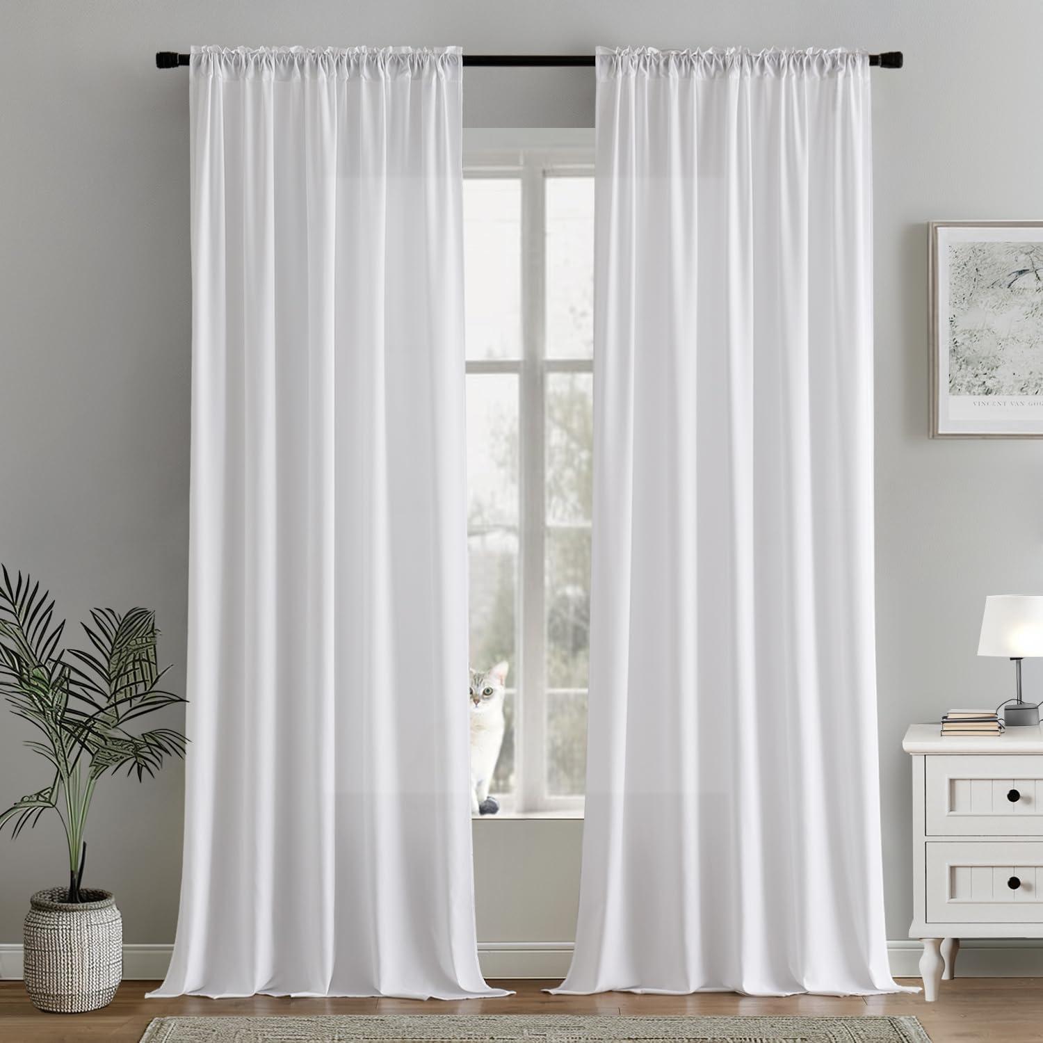 imageMIULEE Hunter Green Privacy Sheer Curtains That Let Light in 84 Inches Long NonSeeThrough Semi Sheer Curtain Light Filtering Window Curtains Christmas Drapes for Living Room Bedroom 2 Panels SetWhite