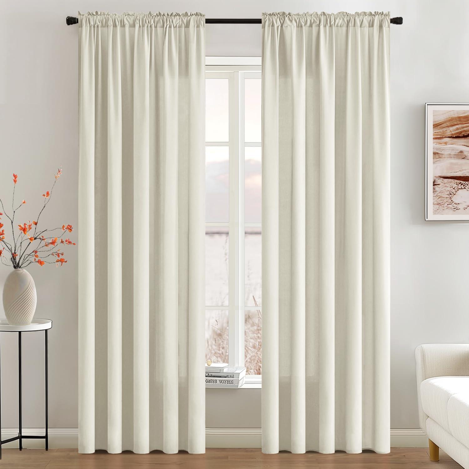 imageMIULEE Hunter Green Privacy Sheer Curtains That Let Light in 84 Inches Long NonSeeThrough Semi Sheer Curtain Light Filtering Window Curtains Christmas Drapes for Living Room Bedroom 2 Panels SetIvory