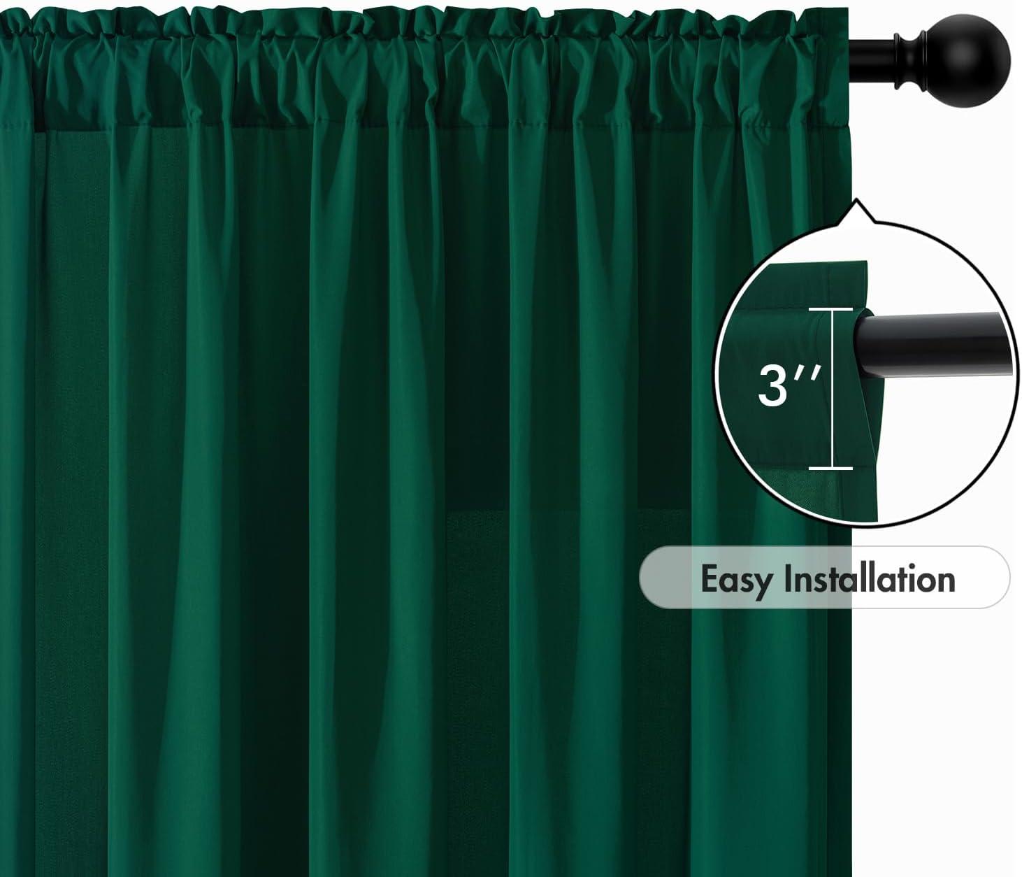 imageMIULEE Hunter Green Privacy Sheer Curtains That Let Light in 90 Inches Long NonSeeThrough Semi Sheer Curtain Light Filtering Window Christmas Drapes for Living Room Bedroom 2 Panels Set 42 X 90Hunter Green