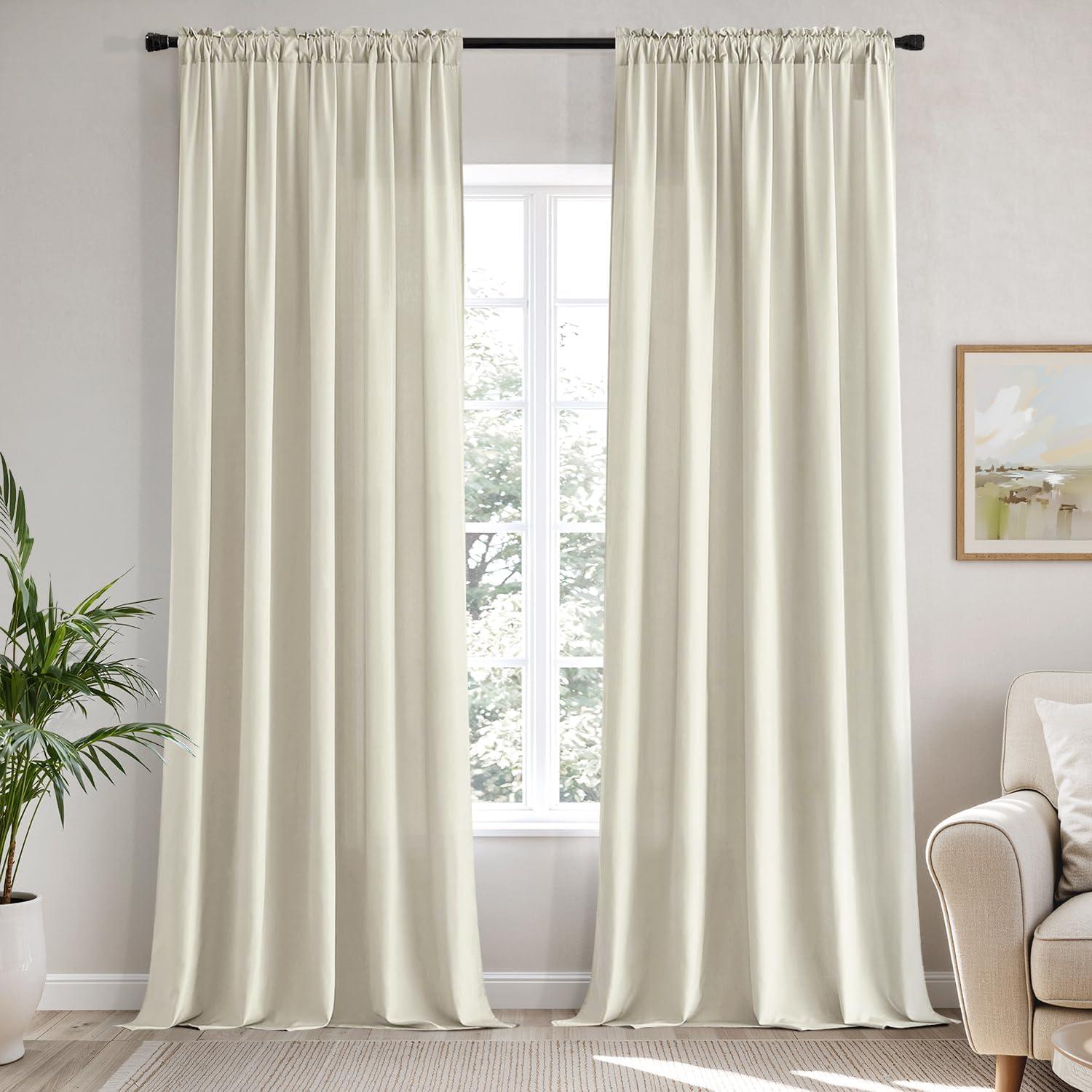 imageMIULEE Hunter Green Privacy Sheer Curtains That Let Light in 90 Inches Long NonSeeThrough Semi Sheer Curtain Light Filtering Window Christmas Drapes for Living Room Bedroom 2 Panels Set 42 X 90Ivory