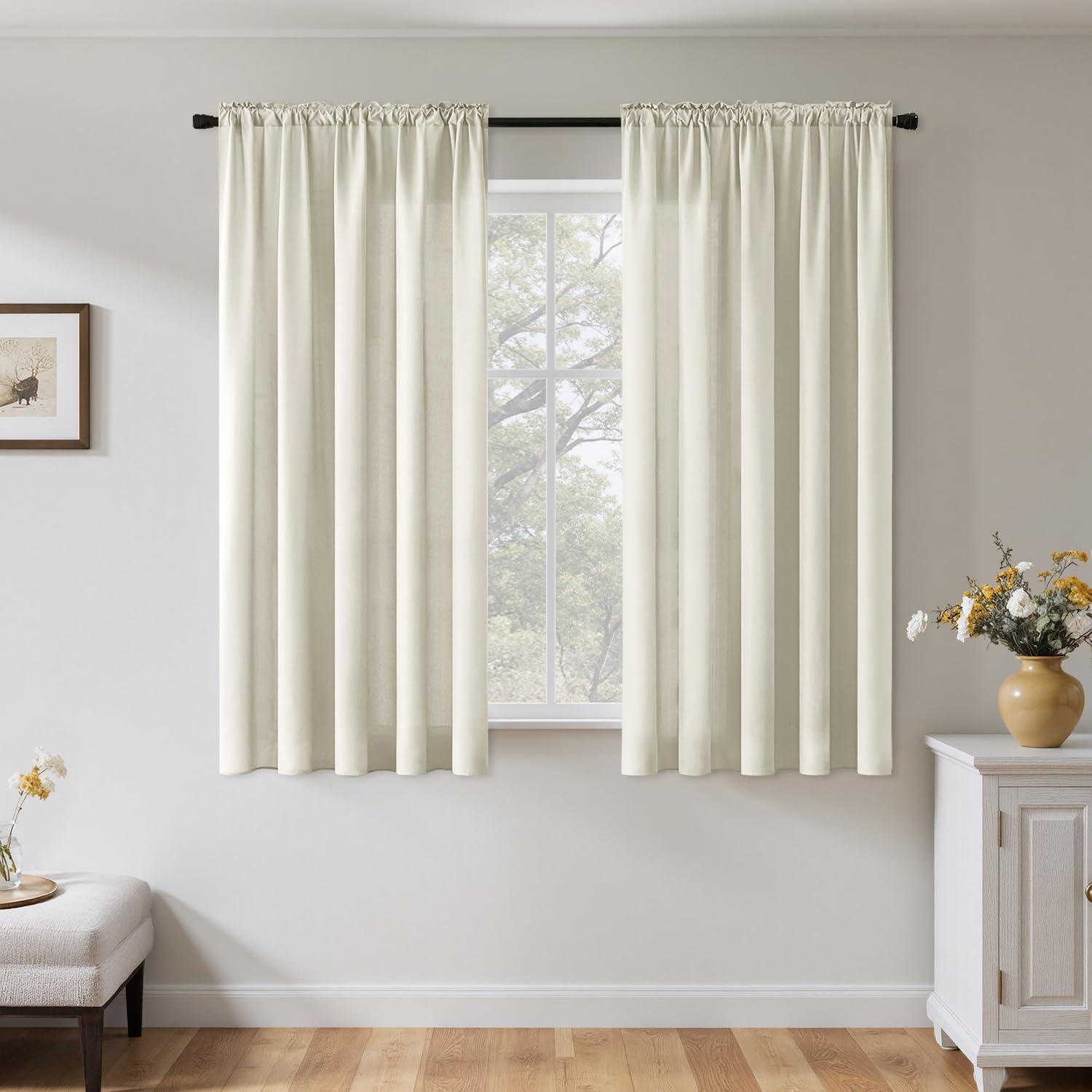 imageMIULEE Hunter Green Privacy Sheer Curtains That Let Light in 90 Inches Long NonSeeThrough Semi Sheer Curtain Light Filtering Window Christmas Drapes for Living Room Bedroom 2 Panels Set 42 X 90Ivory