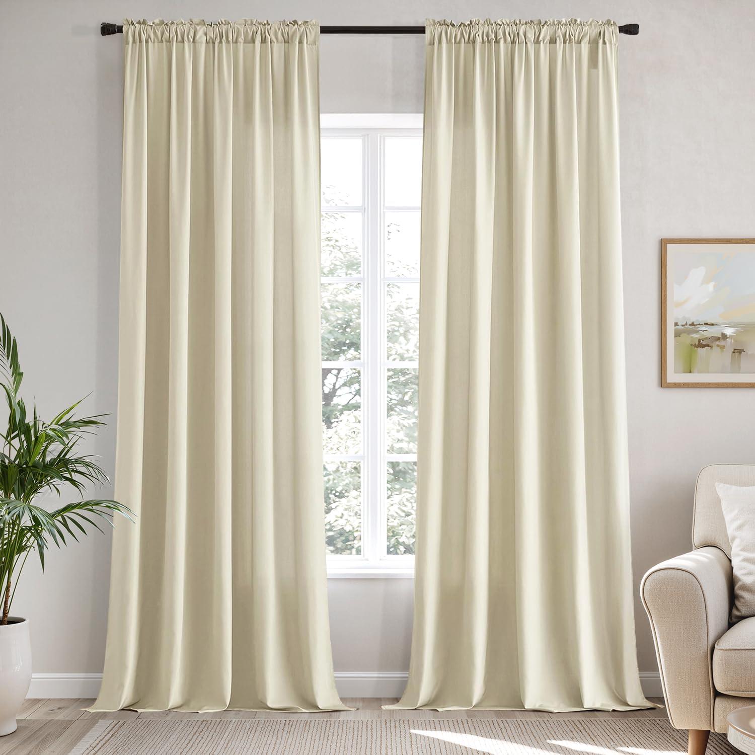 imageMIULEE Hunter Green Privacy Sheer Curtains That Let Light in 90 Inches Long NonSeeThrough Semi Sheer Curtain Light Filtering Window Christmas Drapes for Living Room Bedroom 2 Panels Set 42 X 90Cream Beige