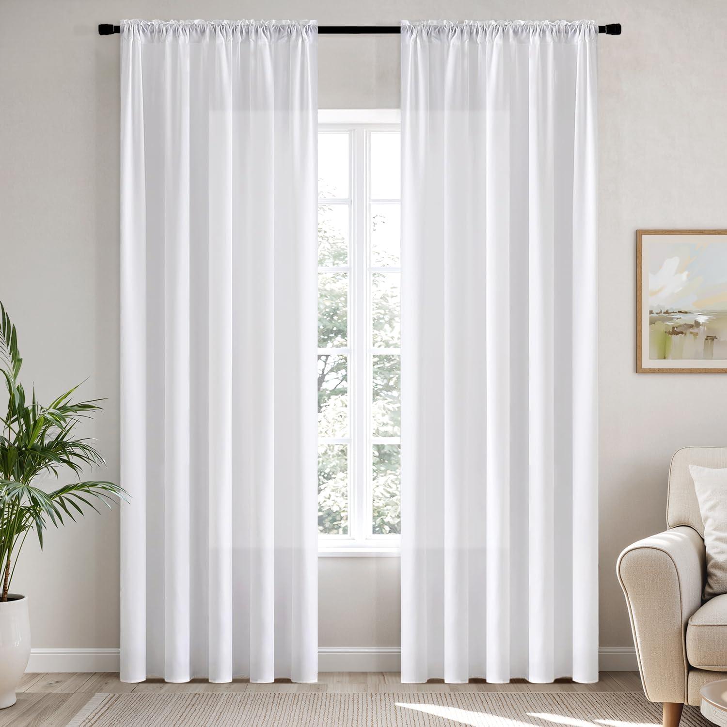imageMIULEE Hunter Green Privacy Sheer Curtains That Let Light in 90 Inches Long NonSeeThrough Semi Sheer Curtain Light Filtering Window Christmas Drapes for Living Room Bedroom 2 Panels Set 42 X 90White