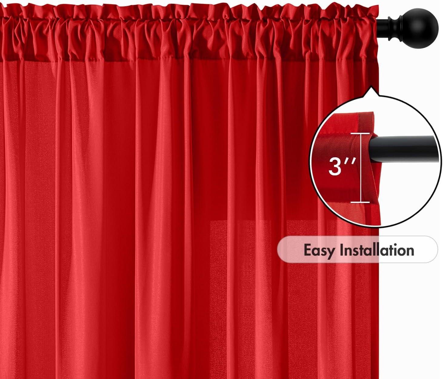 imageMIULEE Hunter Green Privacy Sheer Curtains That Let Light in 90 Inches Long NonSeeThrough Semi Sheer Curtain Light Filtering Window Christmas Drapes for Living Room Bedroom 2 Panels Set 42 X 90Red