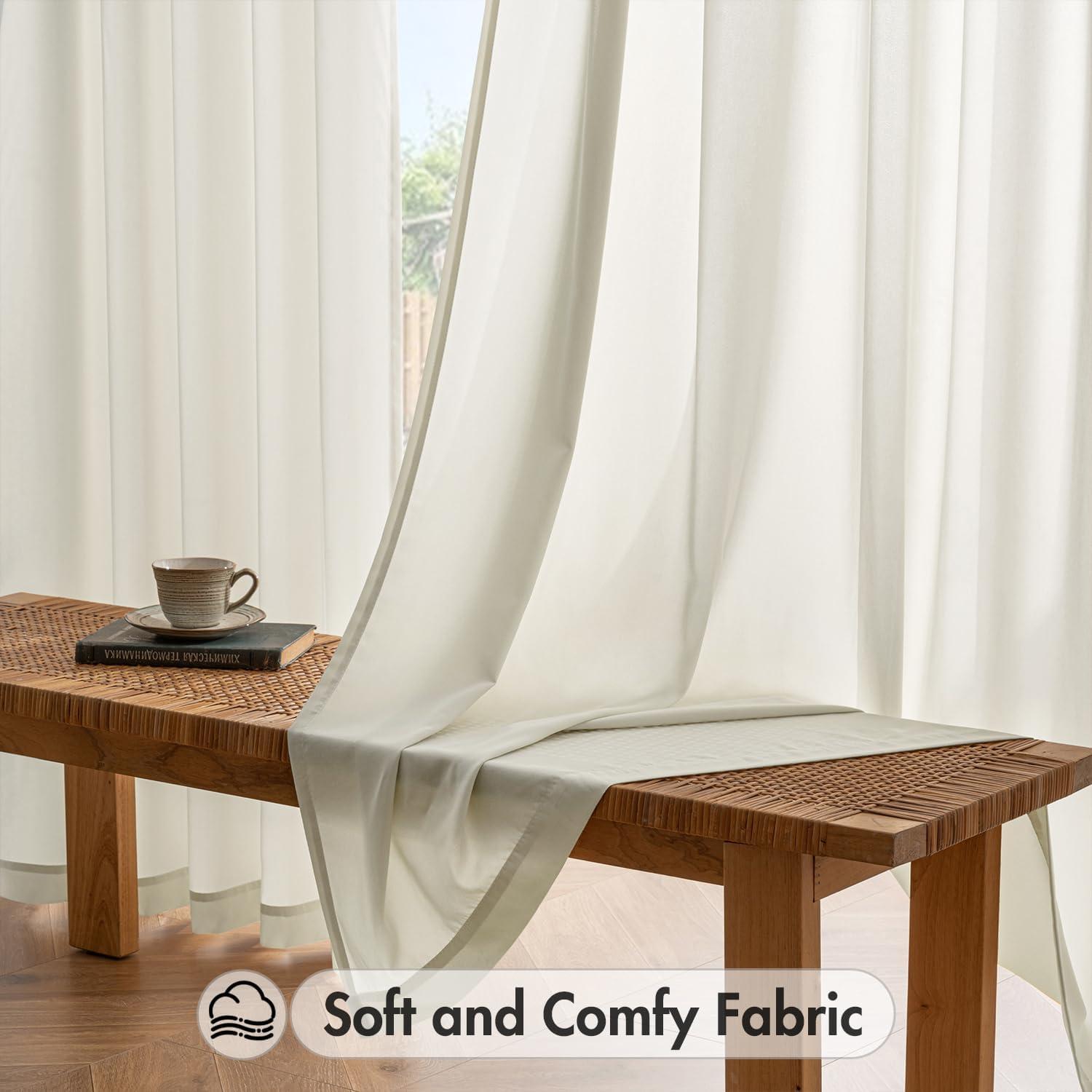 imageMIULEE Hunter Green Privacy Sheer Curtains That Let Light in 90 Inches Long NonSeeThrough Semi Sheer Curtain Light Filtering Window Christmas Drapes for Living Room Bedroom 2 Panels Set 42 X 90Ivory