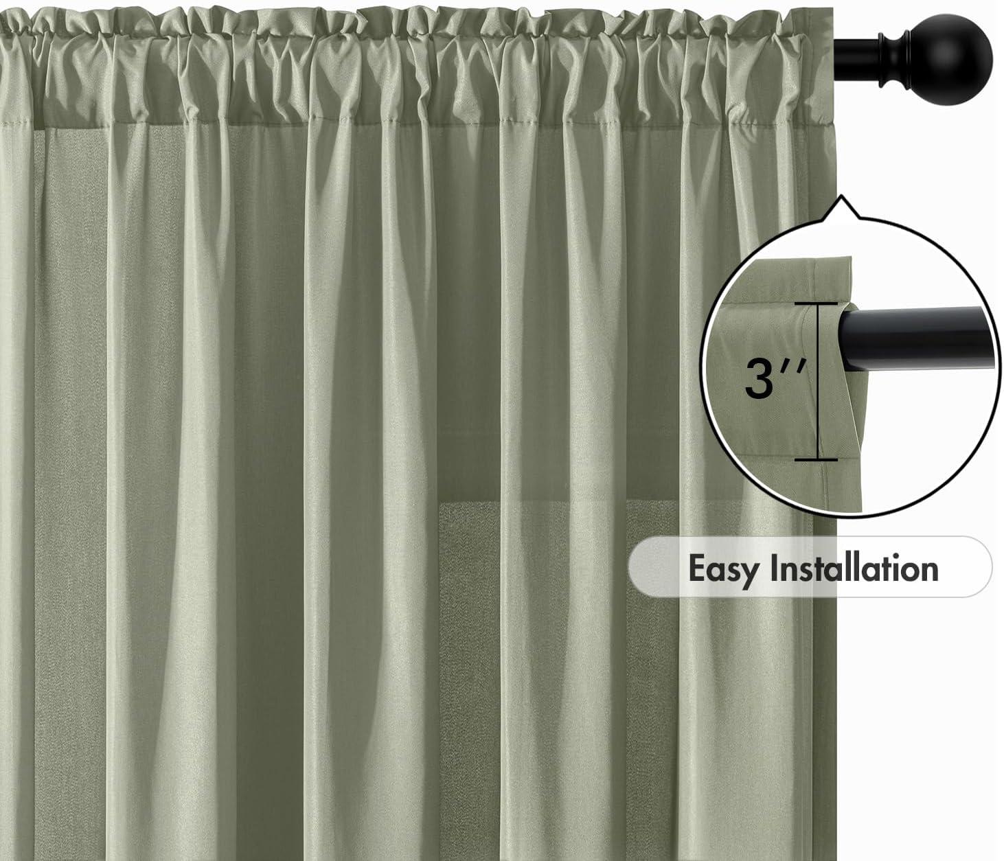 imageMIULEE Hunter Green Privacy Sheer Curtains That Let Light in 90 Inches Long NonSeeThrough Semi Sheer Curtain Light Filtering Window Christmas Drapes for Living Room Bedroom 2 Panels Set 42 X 90Sage Green