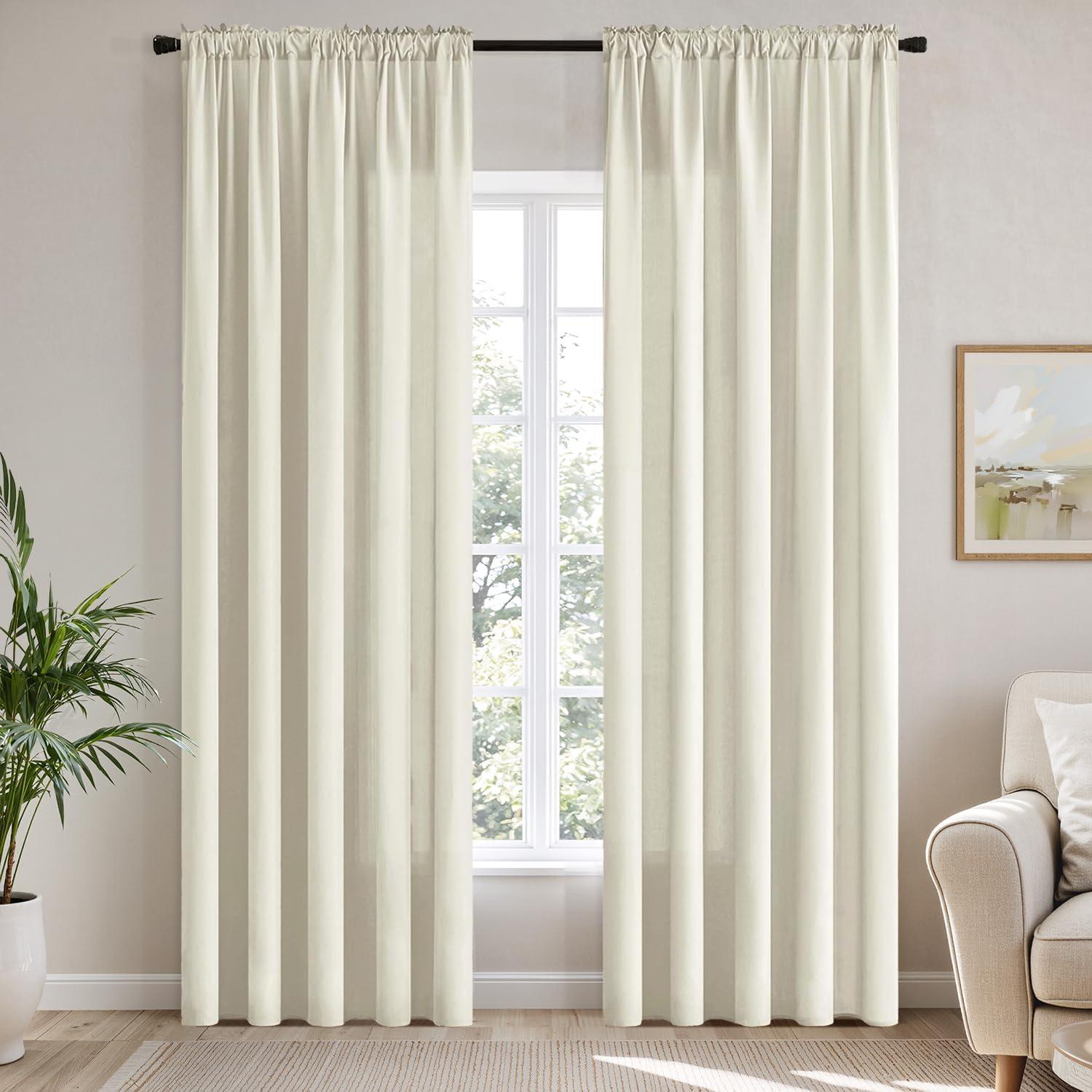 imageMIULEE Hunter Green Privacy Sheer Curtains That Let Light in 90 Inches Long NonSeeThrough Semi Sheer Curtain Light Filtering Window Christmas Drapes for Living Room Bedroom 2 Panels Set 42 X 90Ivory
