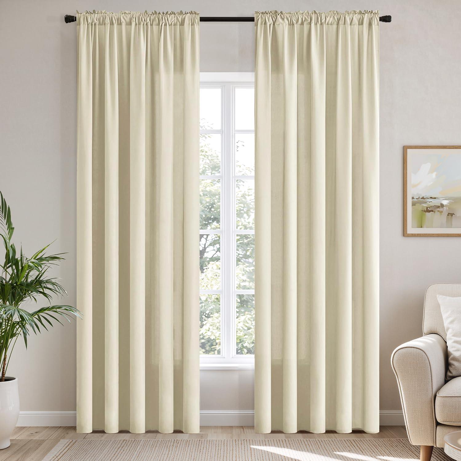 imageMIULEE Hunter Green Privacy Sheer Curtains That Let Light in 90 Inches Long NonSeeThrough Semi Sheer Curtain Light Filtering Window Christmas Drapes for Living Room Bedroom 2 Panels Set 42 X 90Cream Beige