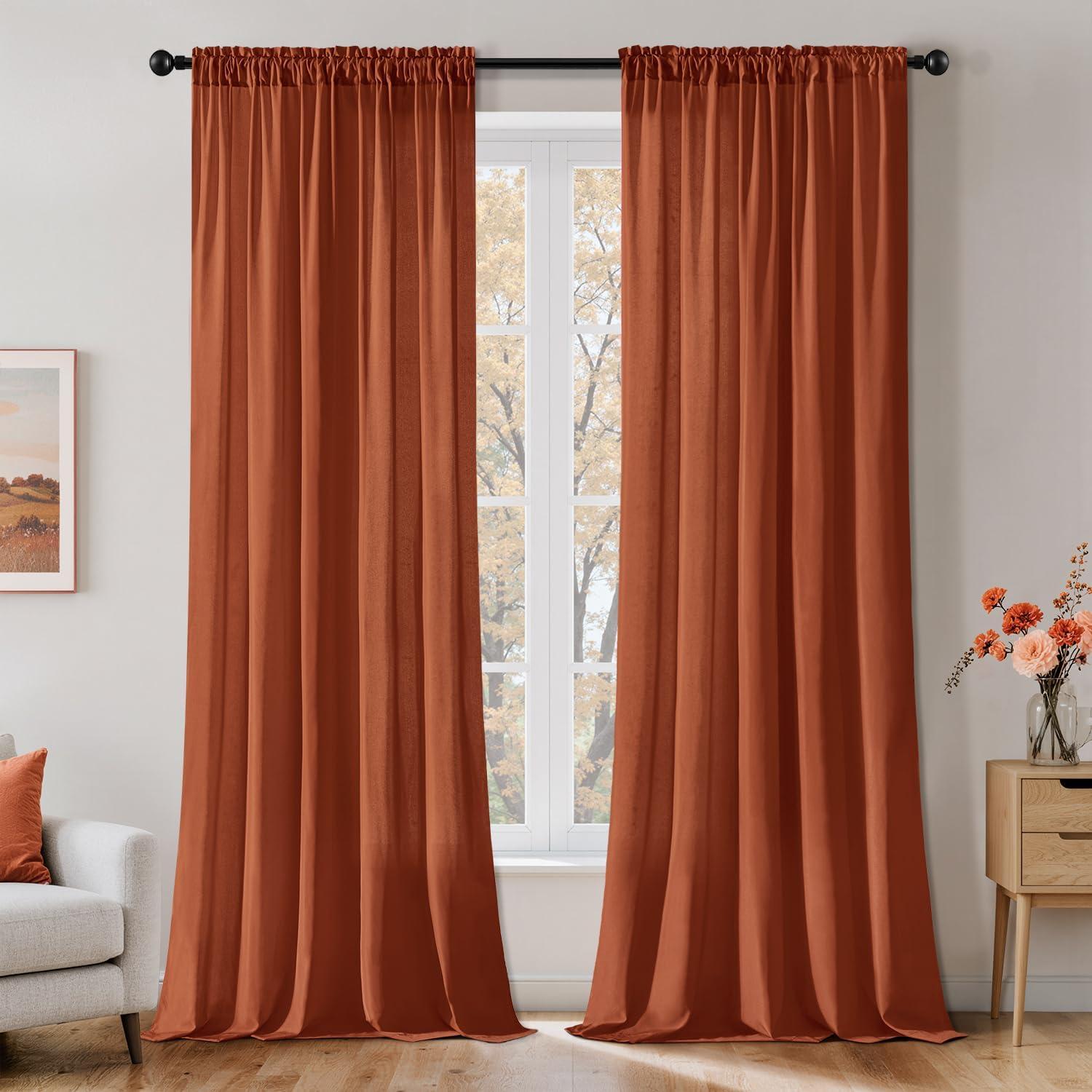 imageMIULEE Hunter Green Privacy Sheer Curtains That Let Light in 90 Inches Long NonSeeThrough Semi Sheer Curtain Light Filtering Window Christmas Drapes for Living Room Bedroom 2 Panels Set 42 X 90Terracotta