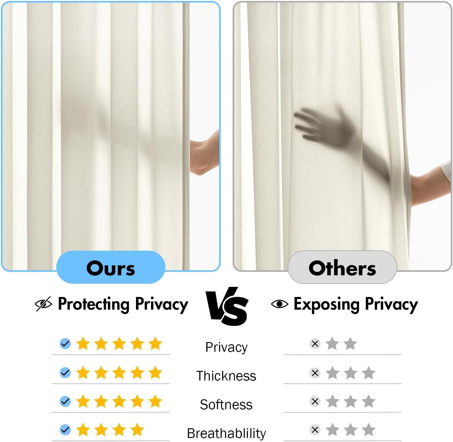 imageMIULEE Hunter Green Privacy Sheer Curtains That Let Light in 90 Inches Long NonSeeThrough Semi Sheer Curtain Light Filtering Window Christmas Drapes for Living Room Bedroom 2 Panels Set 42 X 90Ivory