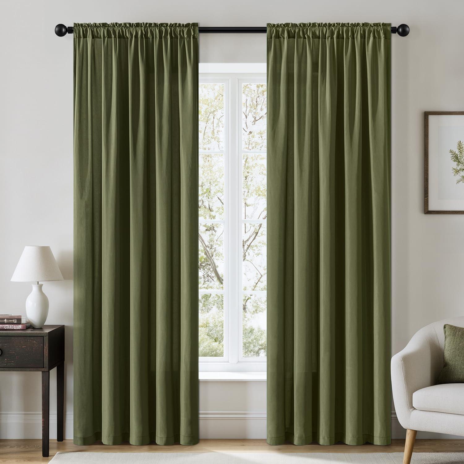 imageMIULEE Hunter Green Privacy Sheer Curtains That Let Light in 90 Inches Long NonSeeThrough Semi Sheer Curtain Light Filtering Window Christmas Drapes for Living Room Bedroom 2 Panels Set 42 X 90Olive Green