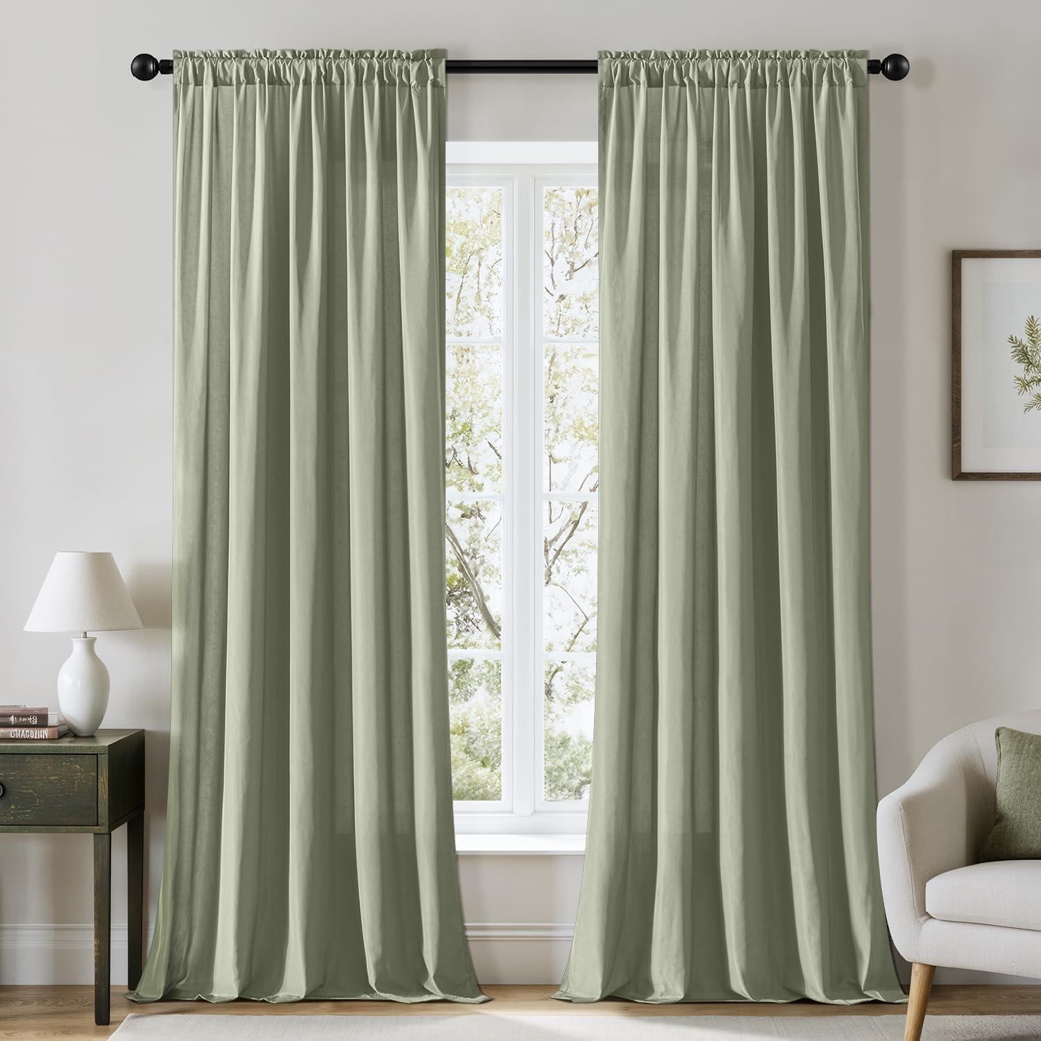 imageMIULEE Hunter Green Privacy Sheer Curtains That Let Light in 90 Inches Long NonSeeThrough Semi Sheer Curtain Light Filtering Window Christmas Drapes for Living Room Bedroom 2 Panels Set 42 X 90Sage Green