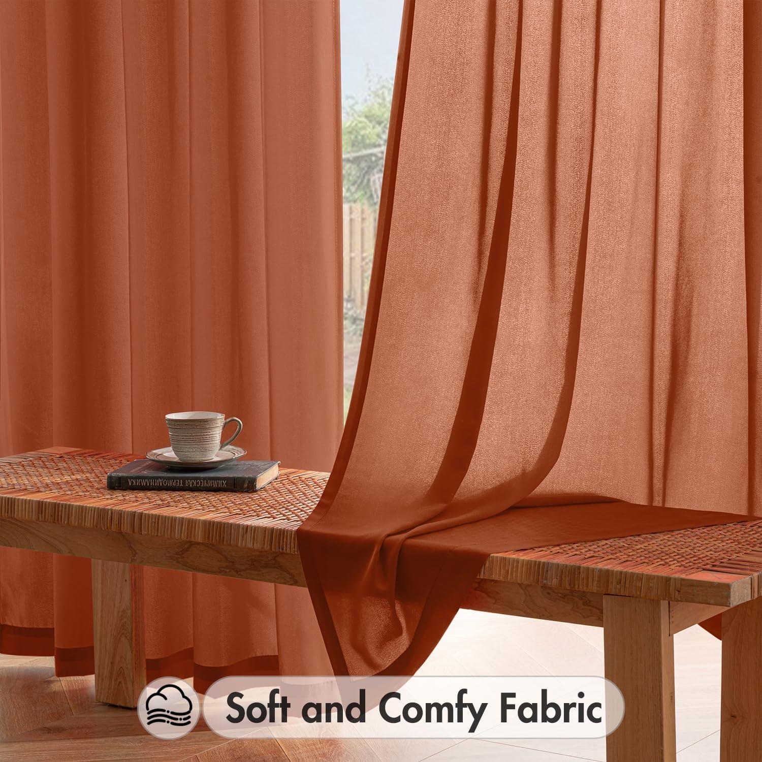 imageMIULEE Hunter Green Privacy Sheer Curtains That Let Light in 90 Inches Long NonSeeThrough Semi Sheer Curtain Light Filtering Window Christmas Drapes for Living Room Bedroom 2 Panels Set 42 X 90Terracotta