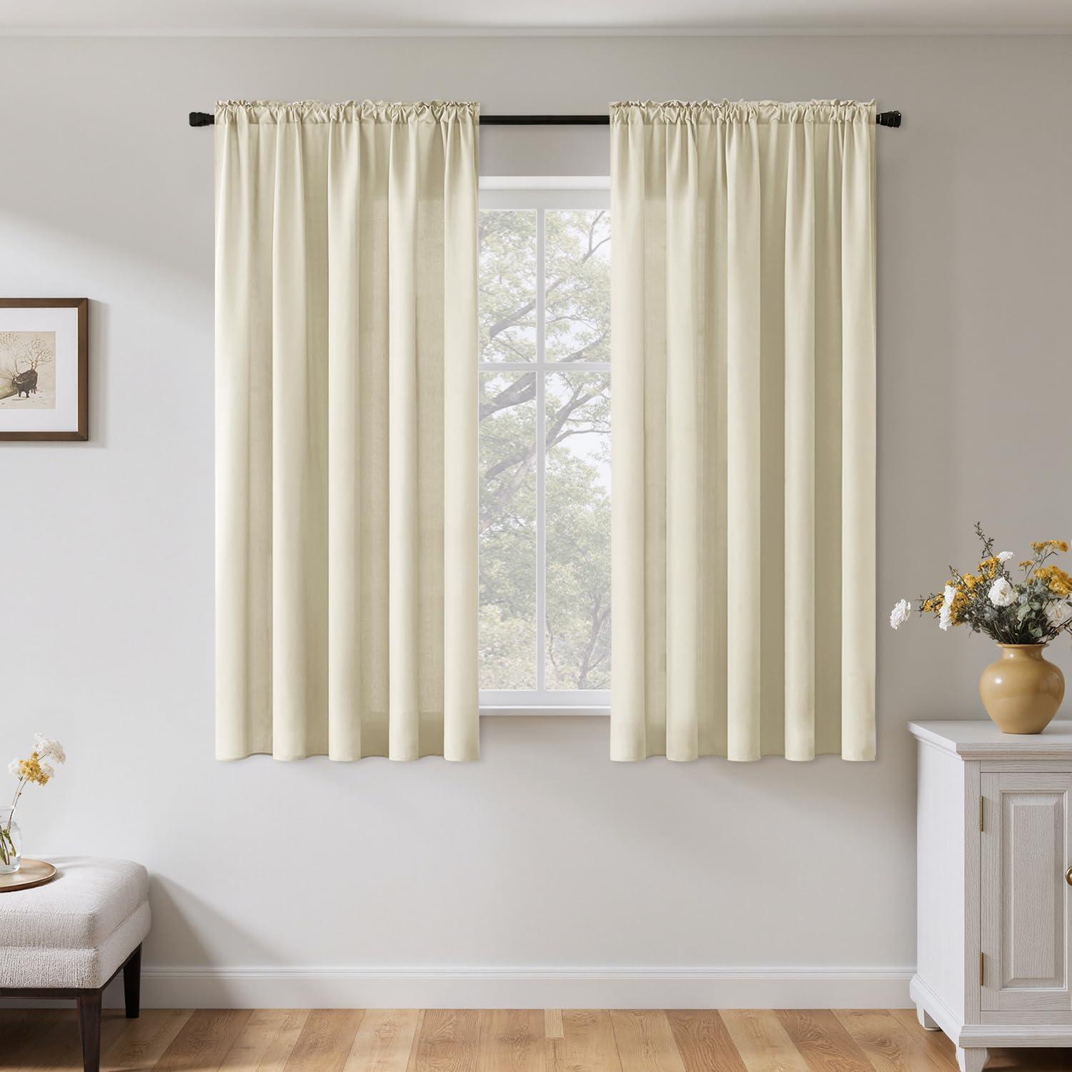 imageMIULEE Hunter Green Privacy Sheer Curtains That Let Light in 90 Inches Long NonSeeThrough Semi Sheer Curtain Light Filtering Window Christmas Drapes for Living Room Bedroom 2 Panels Set 42 X 90Cream Beige