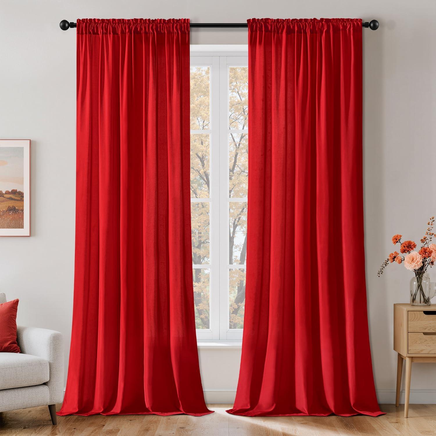 imageMIULEE Hunter Green Privacy Sheer Curtains That Let Light in 90 Inches Long NonSeeThrough Semi Sheer Curtain Light Filtering Window Christmas Drapes for Living Room Bedroom 2 Panels Set 42 X 90Red