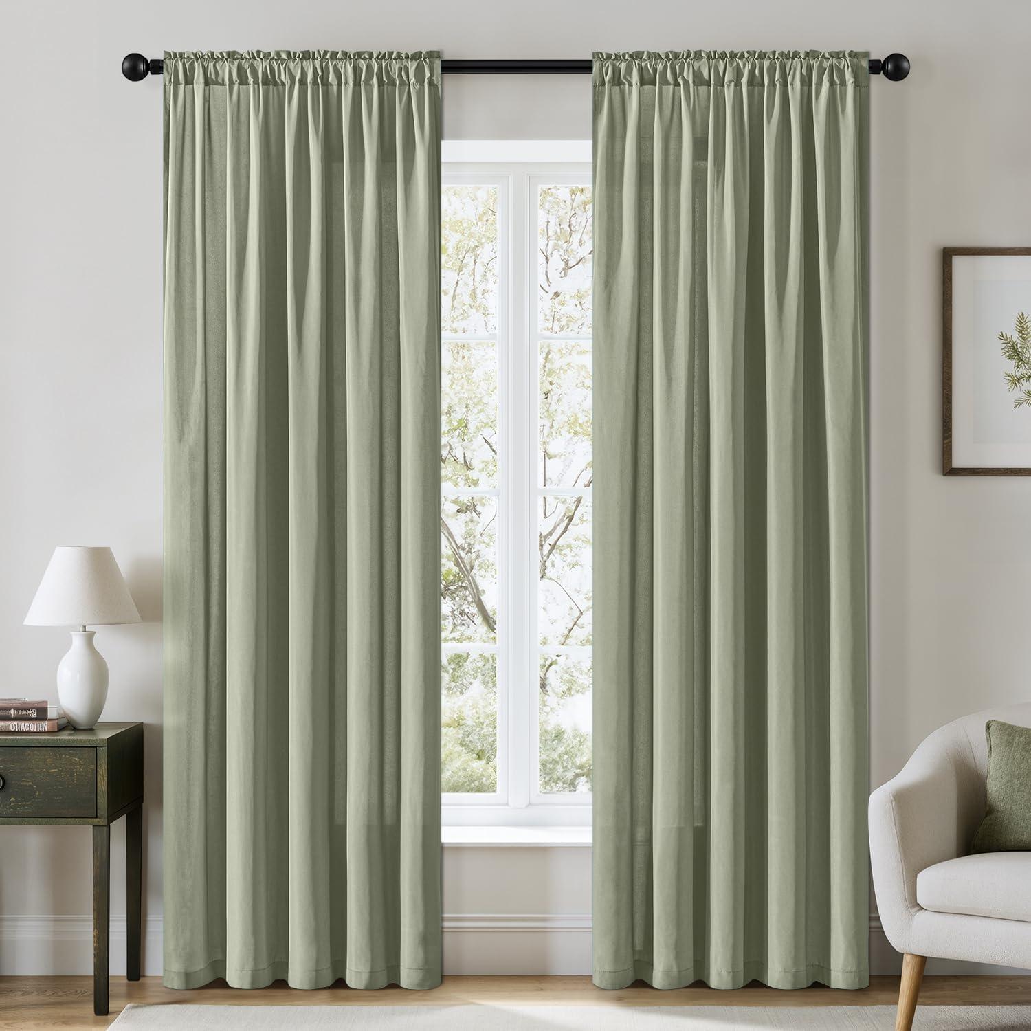imageMIULEE Hunter Green Privacy Sheer Curtains That Let Light in 90 Inches Long NonSeeThrough Semi Sheer Curtain Light Filtering Window Christmas Drapes for Living Room Bedroom 2 Panels Set 42 X 90Sage Green