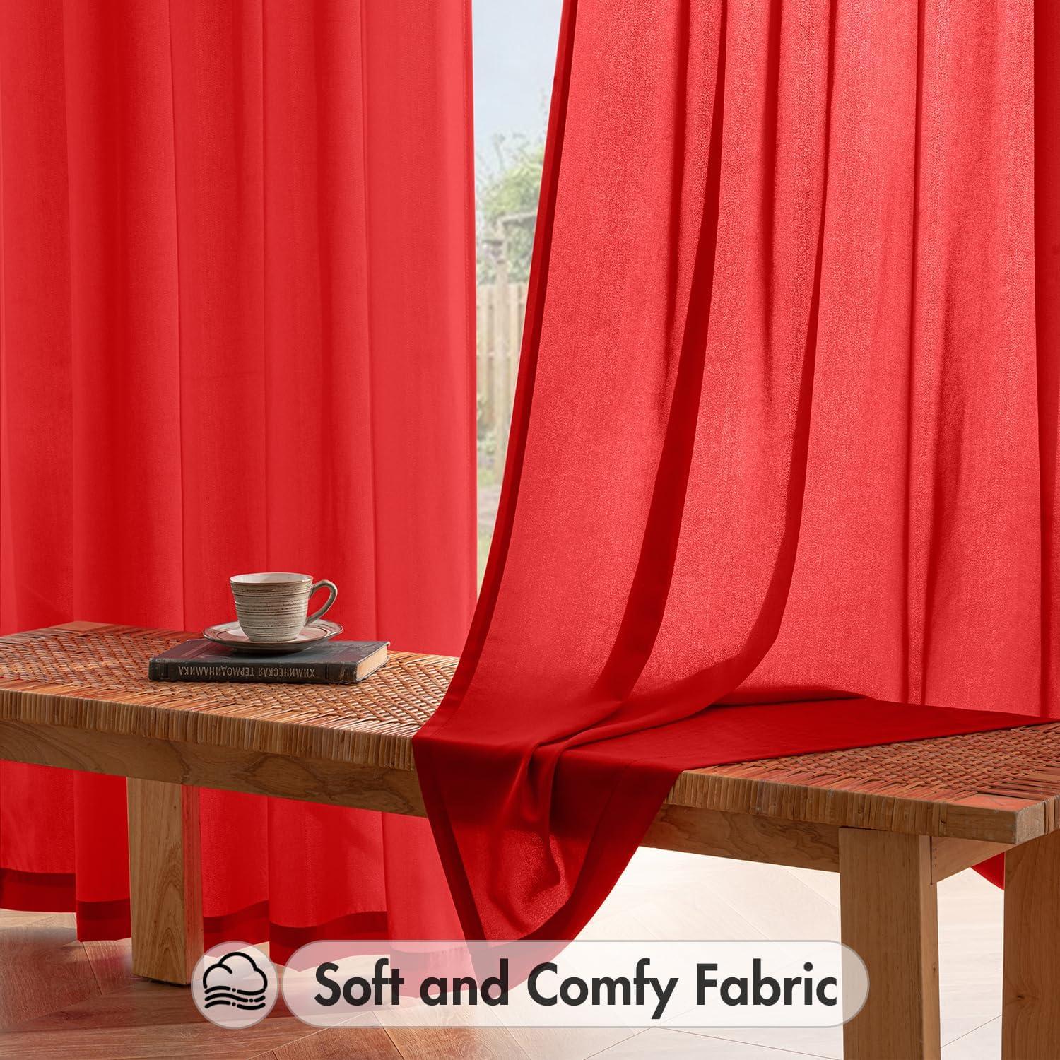 imageMIULEE Hunter Green Privacy Sheer Curtains That Let Light in 90 Inches Long NonSeeThrough Semi Sheer Curtain Light Filtering Window Christmas Drapes for Living Room Bedroom 2 Panels Set 42 X 90Red