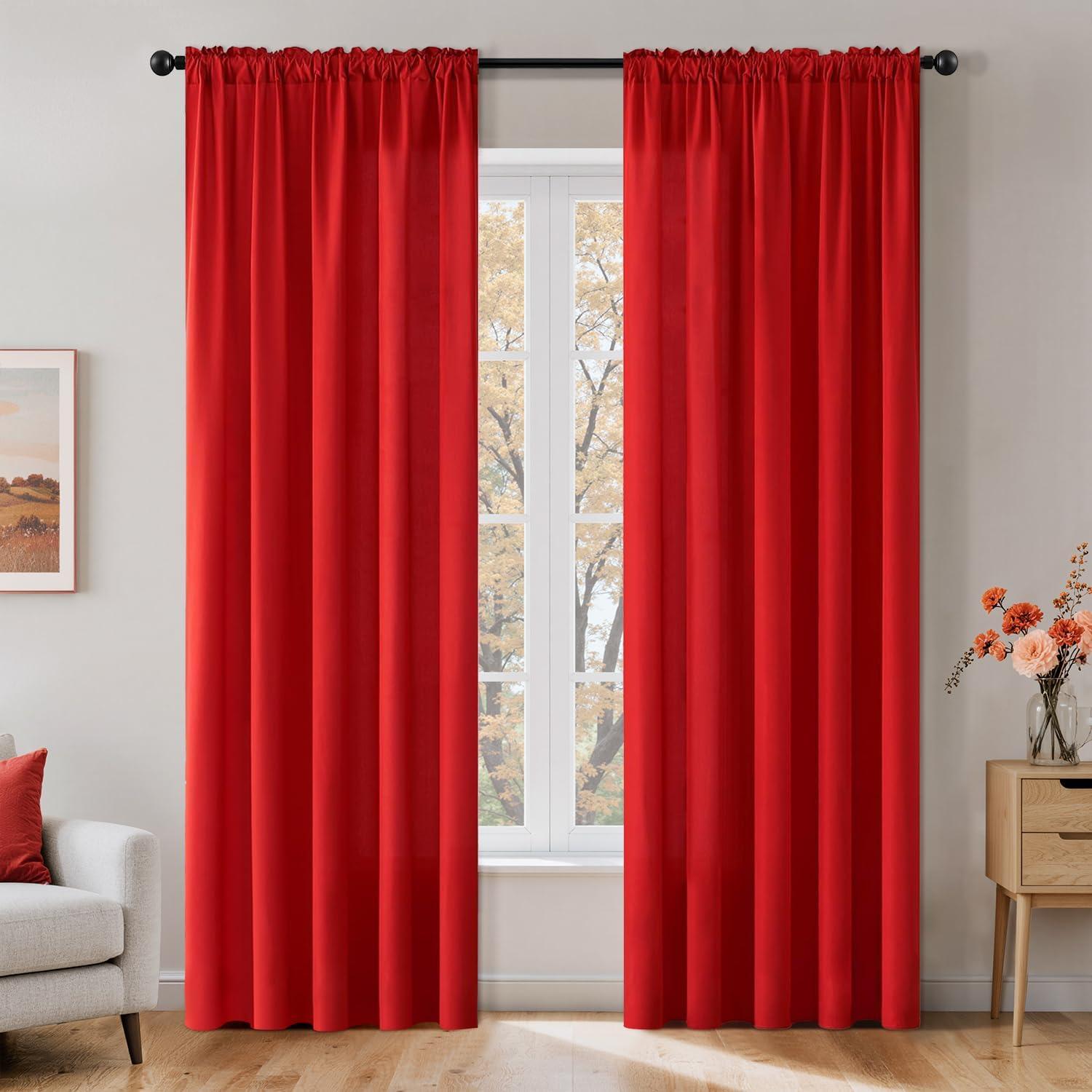imageMIULEE Hunter Green Privacy Sheer Curtains That Let Light in 90 Inches Long NonSeeThrough Semi Sheer Curtain Light Filtering Window Christmas Drapes for Living Room Bedroom 2 Panels Set 42 X 90Red