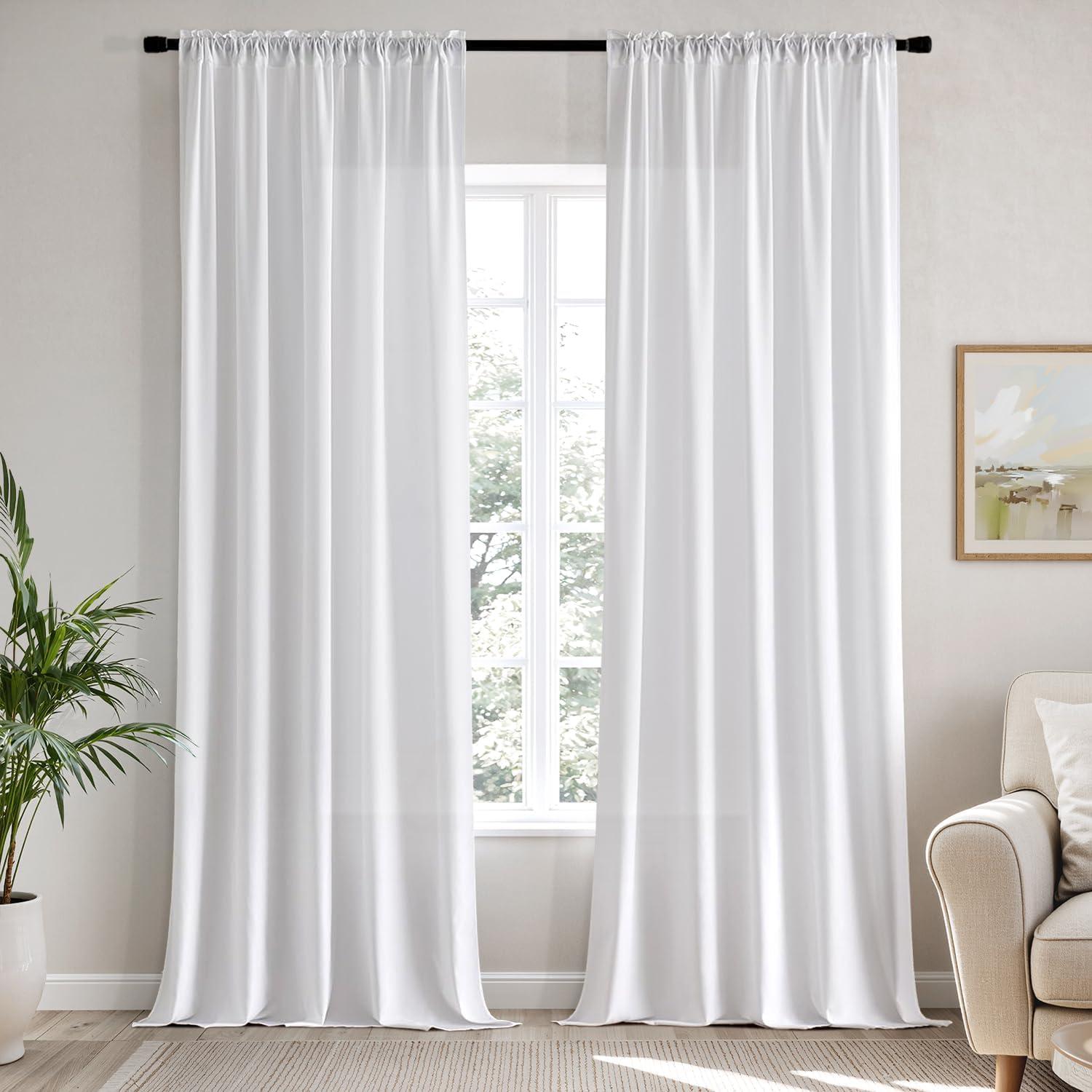 imageMIULEE Hunter Green Privacy Sheer Curtains That Let Light in 90 Inches Long NonSeeThrough Semi Sheer Curtain Light Filtering Window Christmas Drapes for Living Room Bedroom 2 Panels Set 42 X 90White