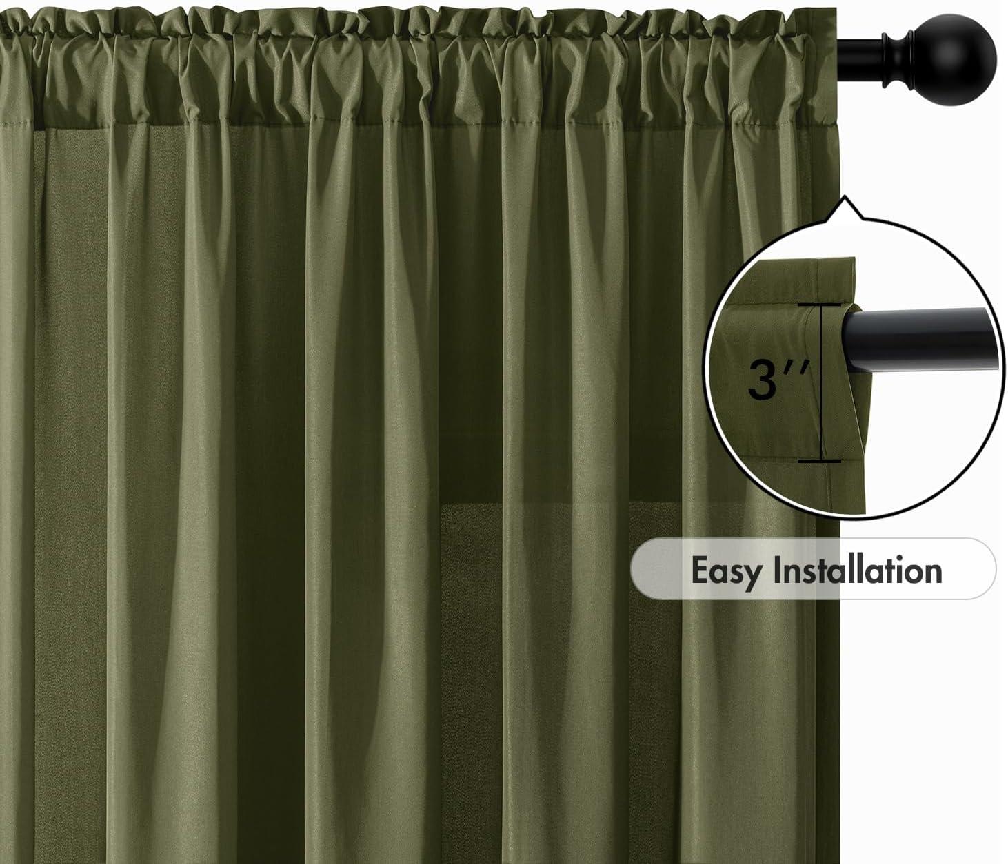 imageMIULEE Hunter Green Privacy Sheer Curtains That Let Light in 90 Inches Long NonSeeThrough Semi Sheer Curtain Light Filtering Window Christmas Drapes for Living Room Bedroom 2 Panels Set 42 X 90Olive Green