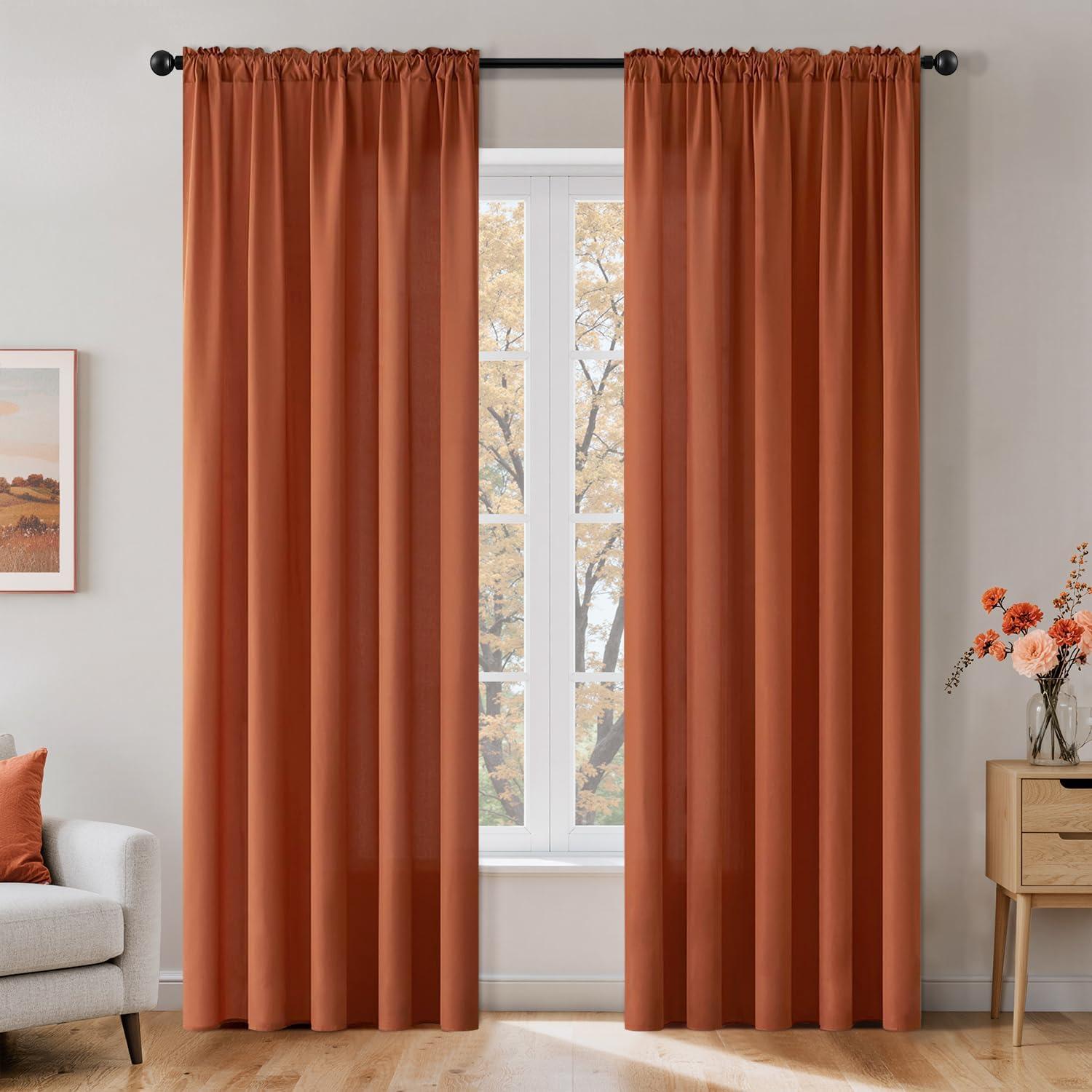 imageMIULEE Hunter Green Privacy Sheer Curtains That Let Light in 90 Inches Long NonSeeThrough Semi Sheer Curtain Light Filtering Window Christmas Drapes for Living Room Bedroom 2 Panels Set 42 X 90Terracotta