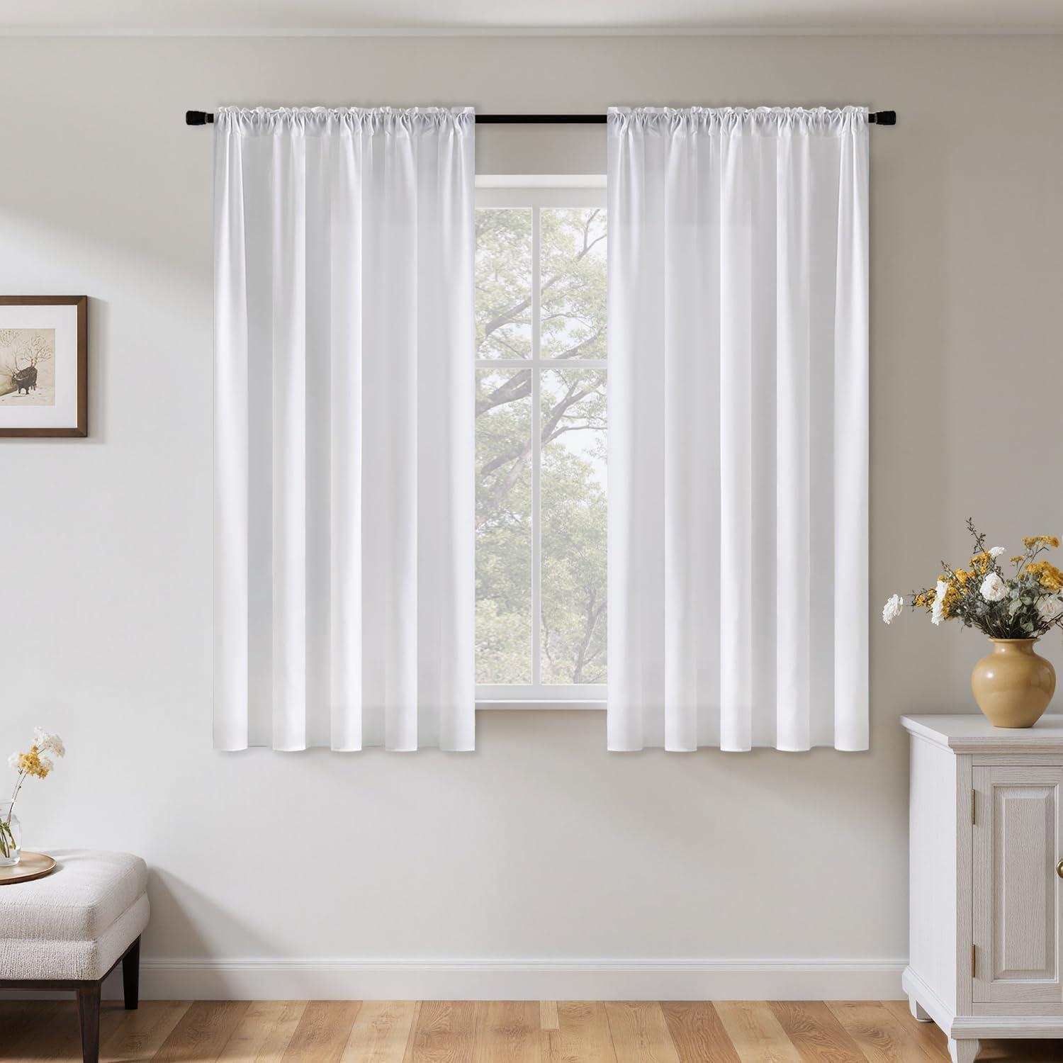imageMIULEE Hunter Green Privacy Sheer Curtains That Let Light in 90 Inches Long NonSeeThrough Semi Sheer Curtain Light Filtering Window Christmas Drapes for Living Room Bedroom 2 Panels Set 42 X 90White