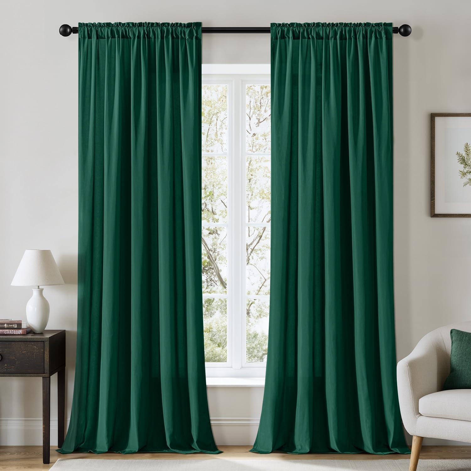 imageMIULEE Hunter Green Privacy Sheer Curtains That Let Light in 90 Inches Long NonSeeThrough Semi Sheer Curtain Light Filtering Window Christmas Drapes for Living Room Bedroom 2 Panels Set 42 X 90Hunter Green