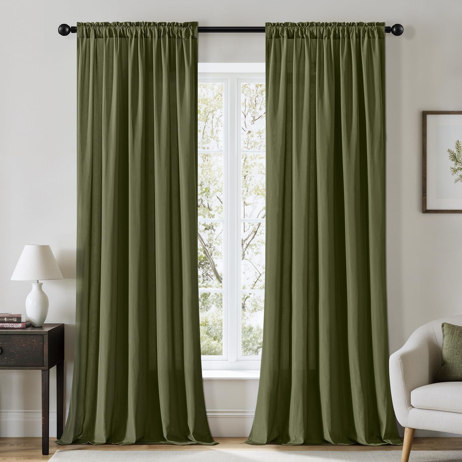 imageMIULEE Hunter Green Privacy Sheer Curtains That Let Light in 90 Inches Long NonSeeThrough Semi Sheer Curtain Light Filtering Window Christmas Drapes for Living Room Bedroom 2 Panels Set 42 X 90Olive Green
