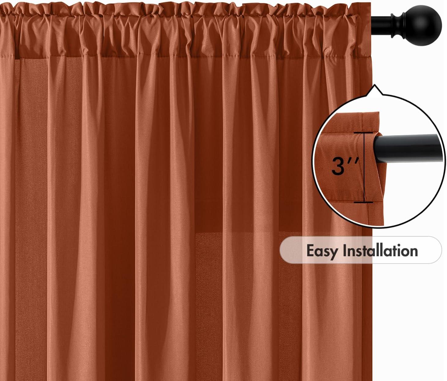 imageMIULEE Hunter Green Privacy Sheer Curtains That Let Light in 90 Inches Long NonSeeThrough Semi Sheer Curtain Light Filtering Window Christmas Drapes for Living Room Bedroom 2 Panels Set 42 X 90Terracotta