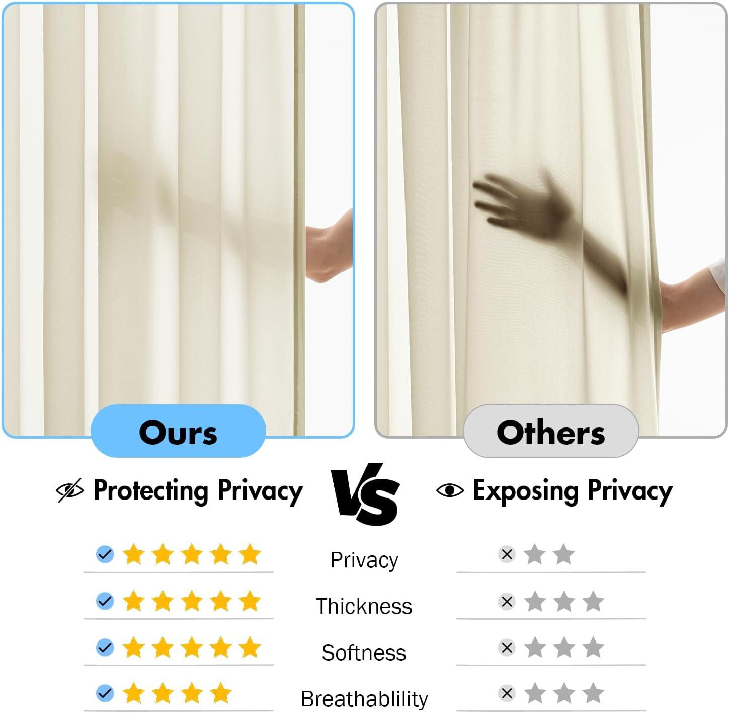 imageMIULEE Hunter Green Privacy Sheer Curtains That Let Light in 90 Inches Long NonSeeThrough Semi Sheer Curtain Light Filtering Window Christmas Drapes for Living Room Bedroom 2 Panels Set 42 X 90Cream Beige
