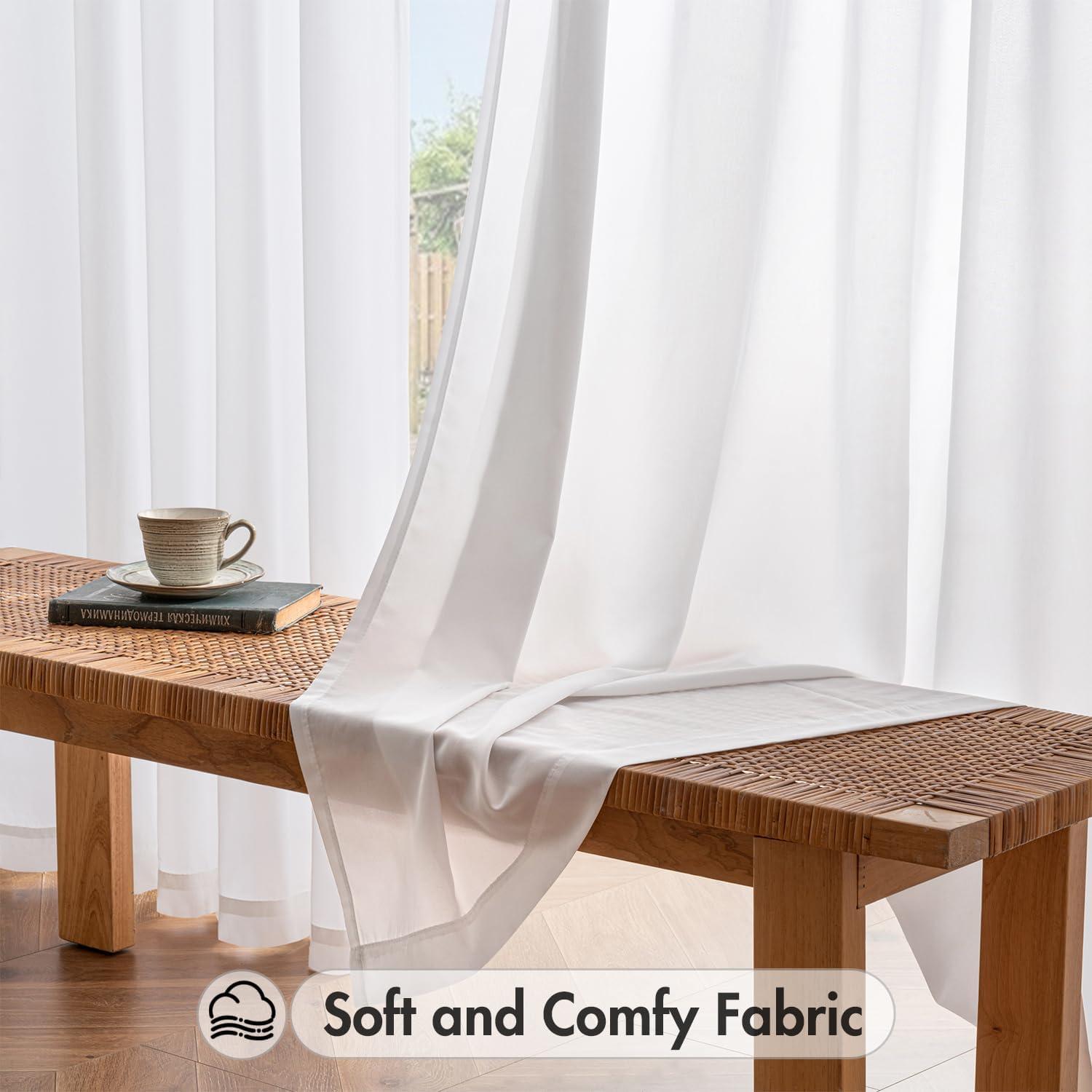 imageMIULEE Hunter Green Privacy Sheer Curtains That Let Light in 90 Inches Long NonSeeThrough Semi Sheer Curtain Light Filtering Window Christmas Drapes for Living Room Bedroom 2 Panels Set 42 X 90White