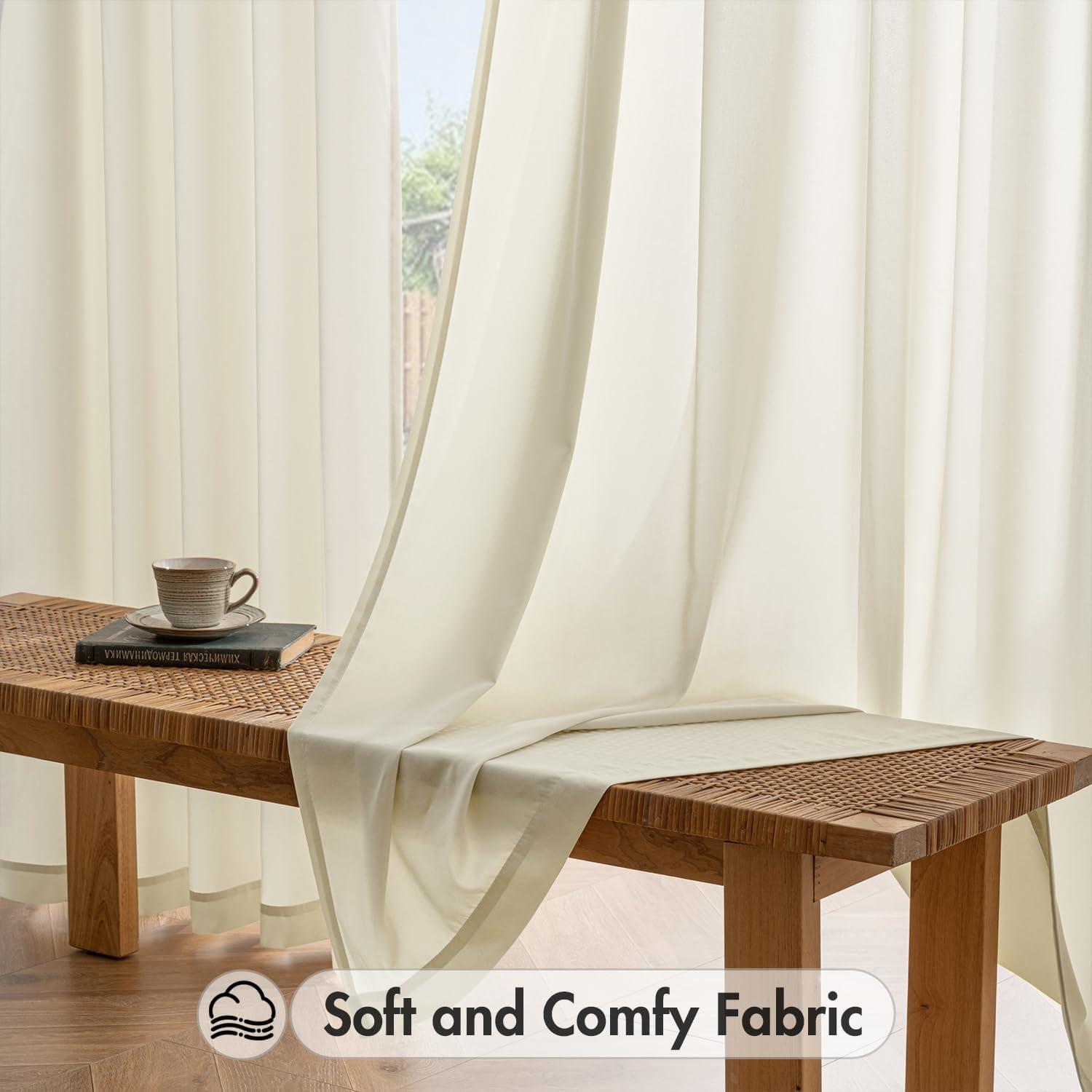 imageMIULEE Hunter Green Privacy Sheer Curtains That Let Light in 90 Inches Long NonSeeThrough Semi Sheer Curtain Light Filtering Window Christmas Drapes for Living Room Bedroom 2 Panels Set 42 X 90Cream Beige
