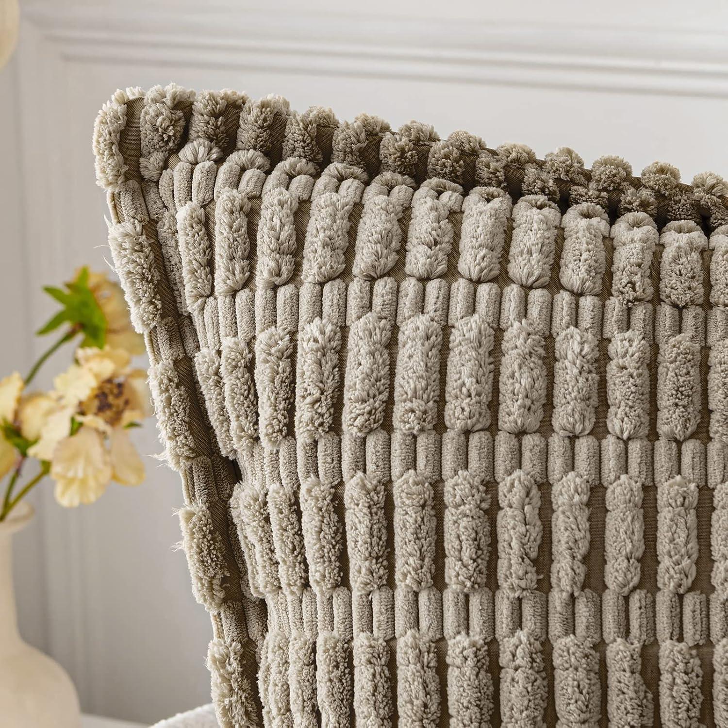 imageMIULEE Light Grey Corduroy Decorative Throw Pillow Covers Pack of 2 Soft Striped Pillows Pillowcases with Broad Edge Winter Modern Boho Home Decor for Couch Sofa Bed 18x18 InchLight Brown