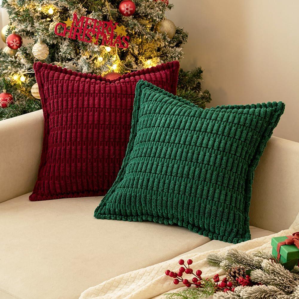imageMIULEE Light Grey Corduroy Decorative Throw Pillow Covers Pack of 2 Soft Striped Pillows Pillowcases with Broad Edge Winter Modern Boho Home Decor for Couch Sofa Bed 18x18 InchBurgundy