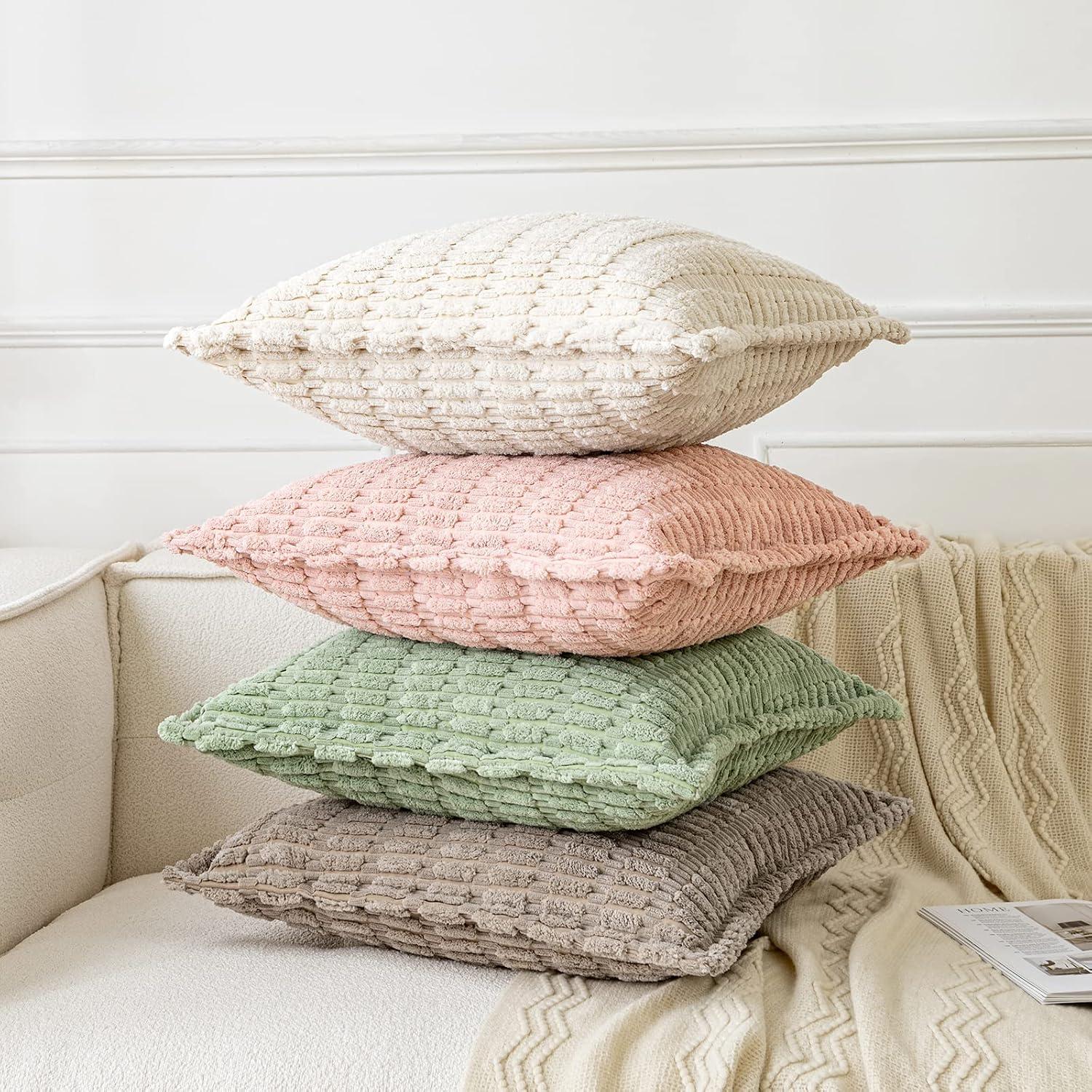 imageMIULEE Light Grey Corduroy Decorative Throw Pillow Covers Pack of 2 Soft Striped Pillows Pillowcases with Broad Edge Winter Modern Boho Home Decor for Couch Sofa Bed 18x18 InchCream White