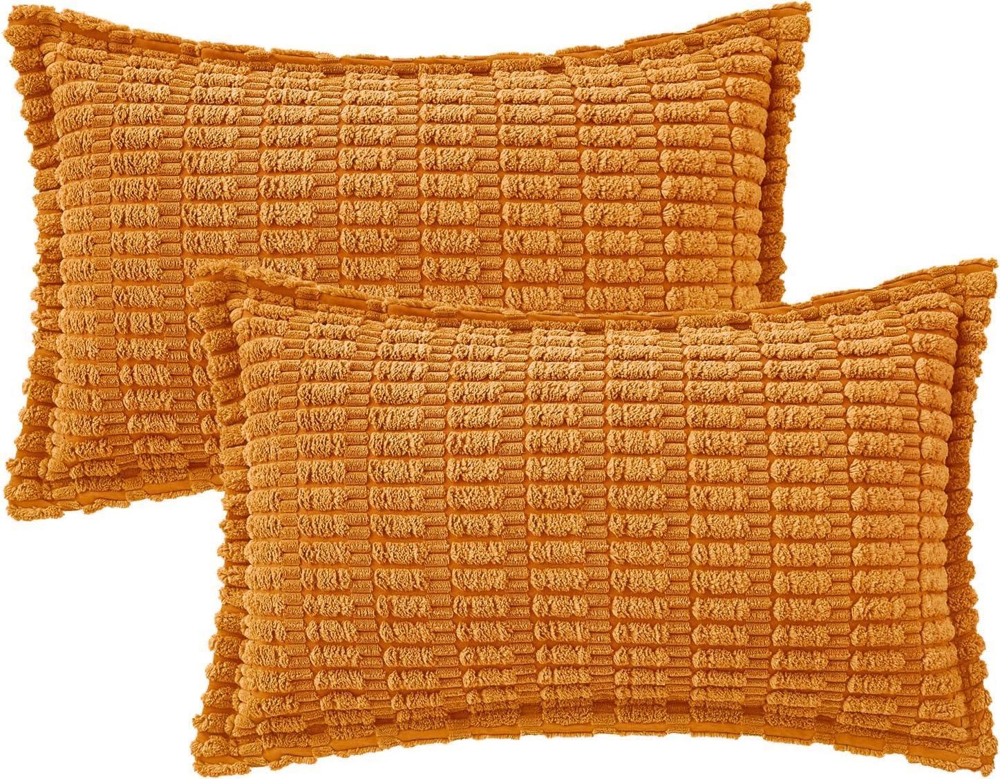 imageMIULEE Light Grey Corduroy Decorative Throw Pillow Covers Pack of 2 Soft Striped Pillows Pillowcases with Broad Edge Winter Modern Boho Home Decor for Couch Sofa Bed 18x18 InchBurnt Orange