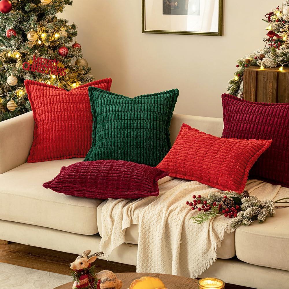 imageMIULEE Light Grey Corduroy Decorative Throw Pillow Covers Pack of 2 Soft Striped Pillows Pillowcases with Broad Edge Winter Modern Boho Home Decor for Couch Sofa Bed 18x18 InchBurgundy