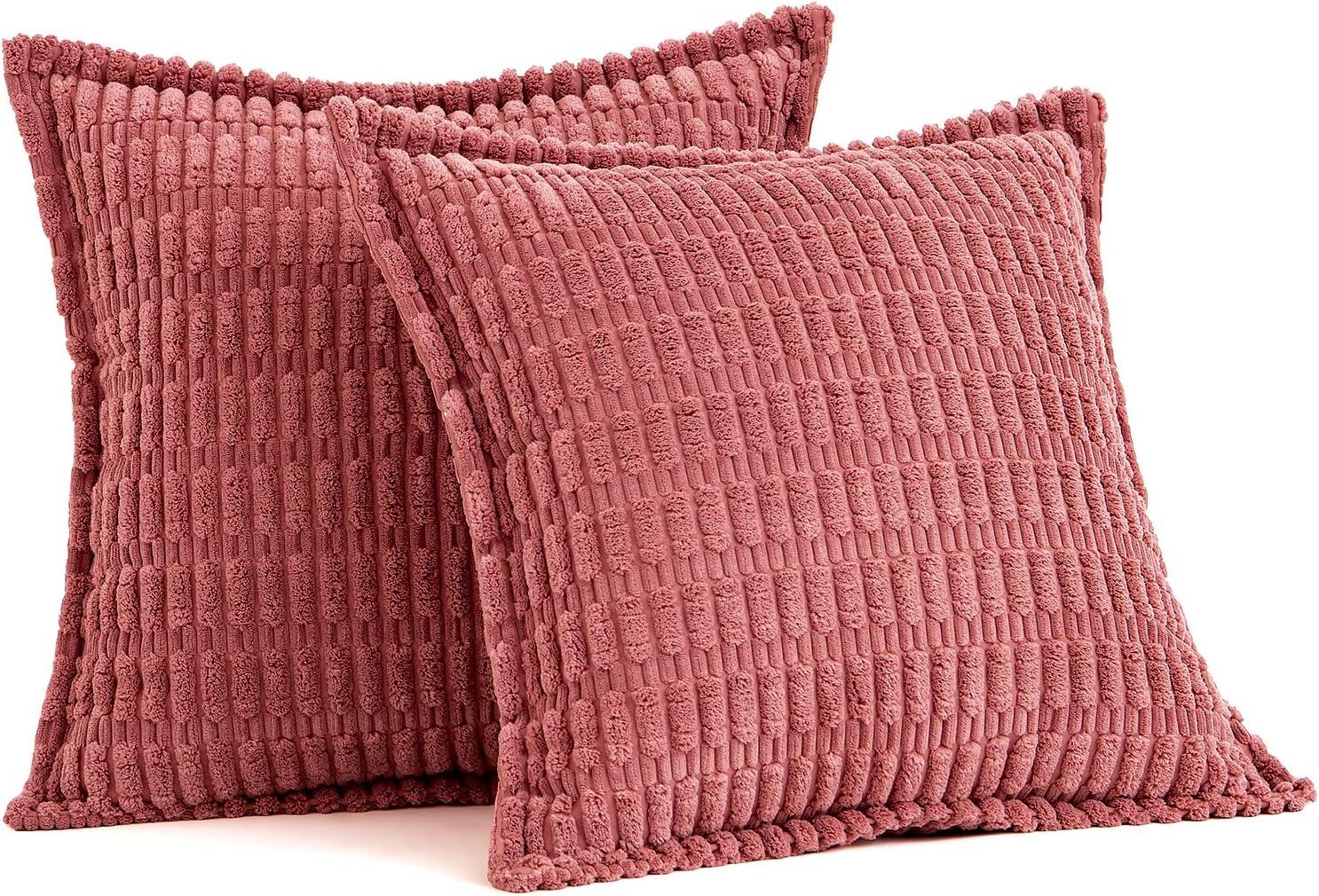 imageMIULEE Light Grey Corduroy Decorative Throw Pillow Covers Pack of 2 Soft Striped Pillows Pillowcases with Broad Edge Winter Modern Boho Home Decor for Couch Sofa Bed 18x18 InchCranberry Red