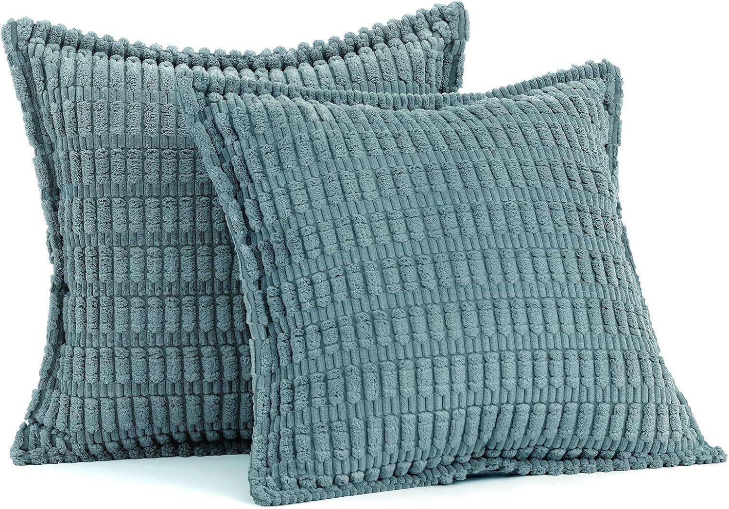 imageMIULEE Light Grey Corduroy Decorative Throw Pillow Covers Pack of 2 Soft Striped Pillows Pillowcases with Broad Edge Winter Modern Boho Home Decor for Couch Sofa Bed 18x18 InchBlue Gray