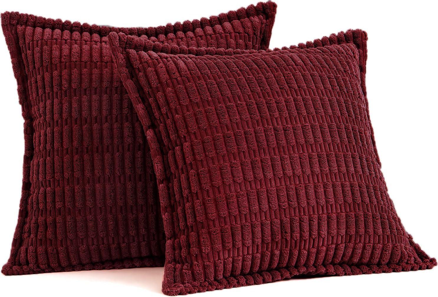 imageMIULEE Light Grey Corduroy Decorative Throw Pillow Covers Pack of 2 Soft Striped Pillows Pillowcases with Broad Edge Winter Modern Boho Home Decor for Couch Sofa Bed 18x18 InchBurgundy