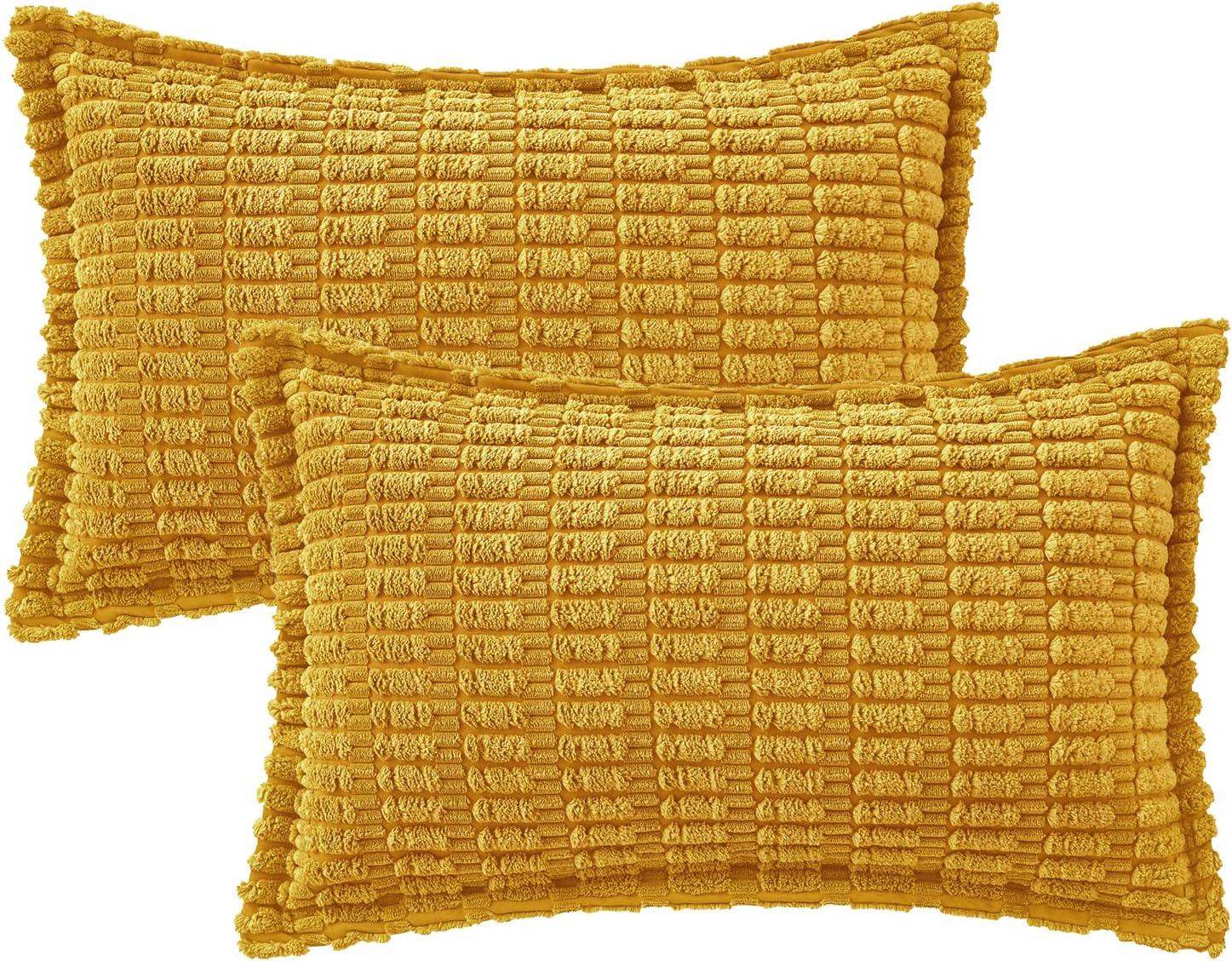 imageMIULEE Light Grey Corduroy Decorative Throw Pillow Covers Pack of 2 Soft Striped Pillows Pillowcases with Broad Edge Winter Modern Boho Home Decor for Couch Sofa Bed 18x18 InchMustard Yellow