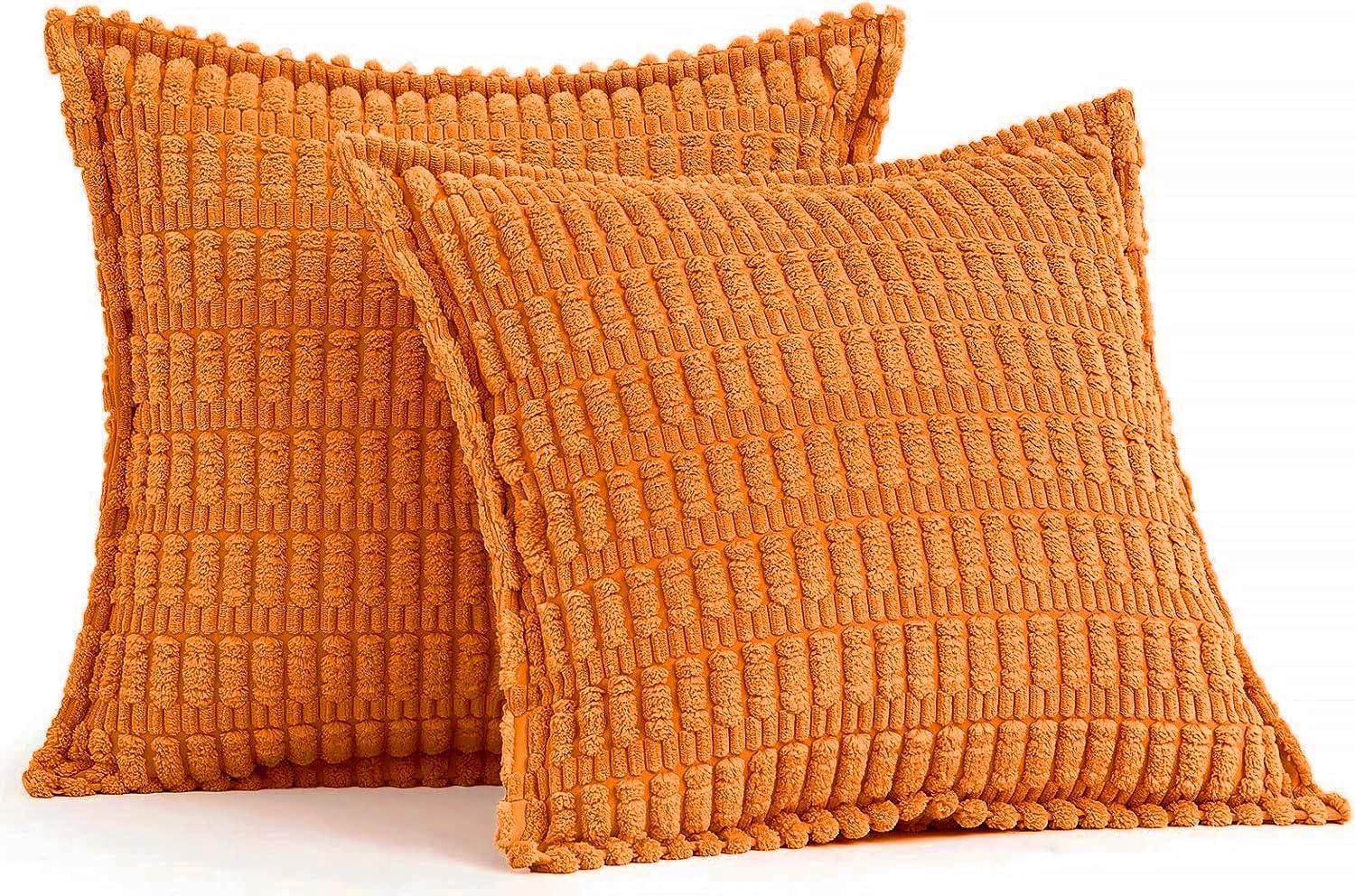 imageMIULEE Light Grey Corduroy Decorative Throw Pillow Covers Pack of 2 Soft Striped Pillows Pillowcases with Broad Edge Winter Modern Boho Home Decor for Couch Sofa Bed 18x18 InchOrange