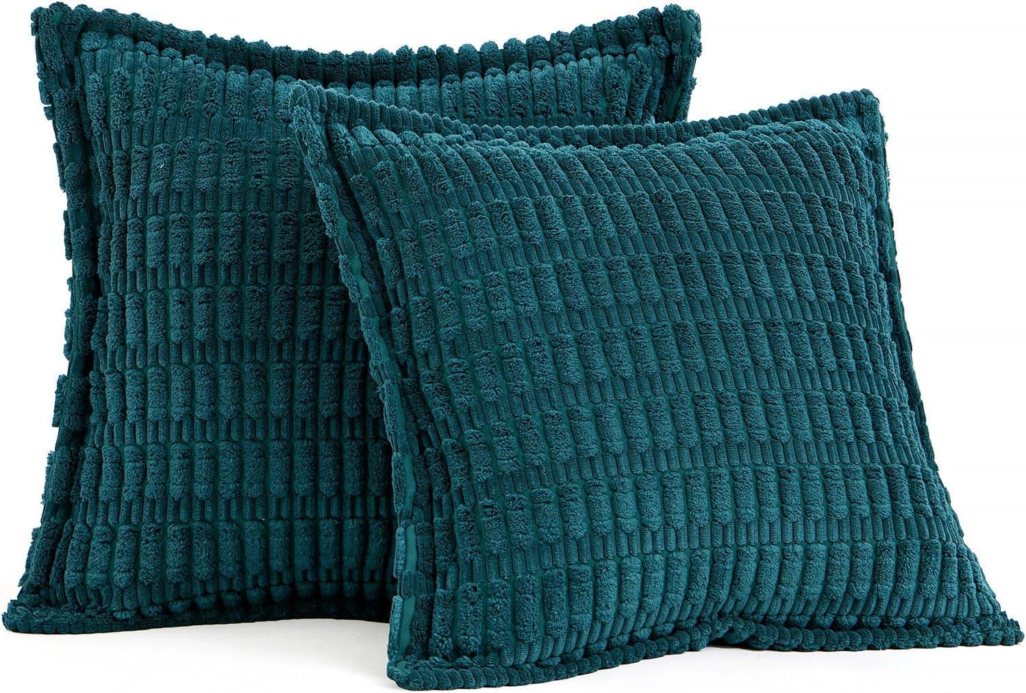 imageMIULEE Light Grey Corduroy Decorative Throw Pillow Covers Pack of 2 Soft Striped Pillows Pillowcases with Broad Edge Winter Modern Boho Home Decor for Couch Sofa Bed 18x18 InchTeal