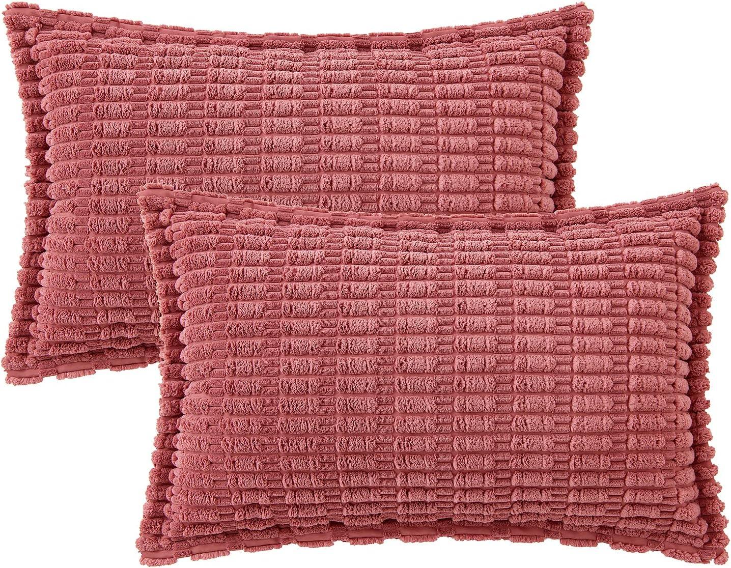 imageMIULEE Light Grey Corduroy Decorative Throw Pillow Covers Pack of 2 Soft Striped Pillows Pillowcases with Broad Edge Winter Modern Boho Home Decor for Couch Sofa Bed 18x18 InchCranberry Red
