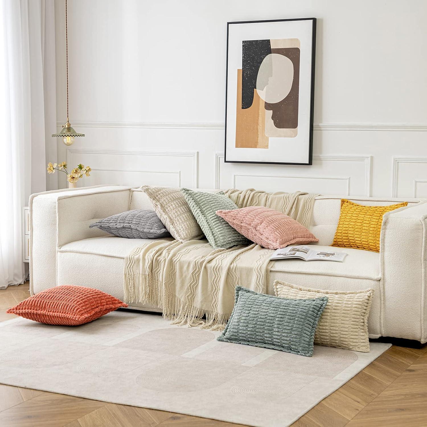 imageMIULEE Light Grey Corduroy Decorative Throw Pillow Covers Pack of 2 Soft Striped Pillows Pillowcases with Broad Edge Winter Modern Boho Home Decor for Couch Sofa Bed 18x18 InchMustard Yellow