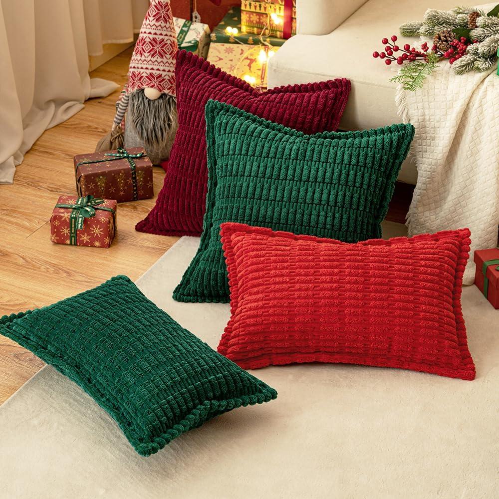 imageMIULEE Light Grey Corduroy Decorative Throw Pillow Covers Pack of 2 Soft Striped Pillows Pillowcases with Broad Edge Winter Modern Boho Home Decor for Couch Sofa Bed 18x18 InchGreen