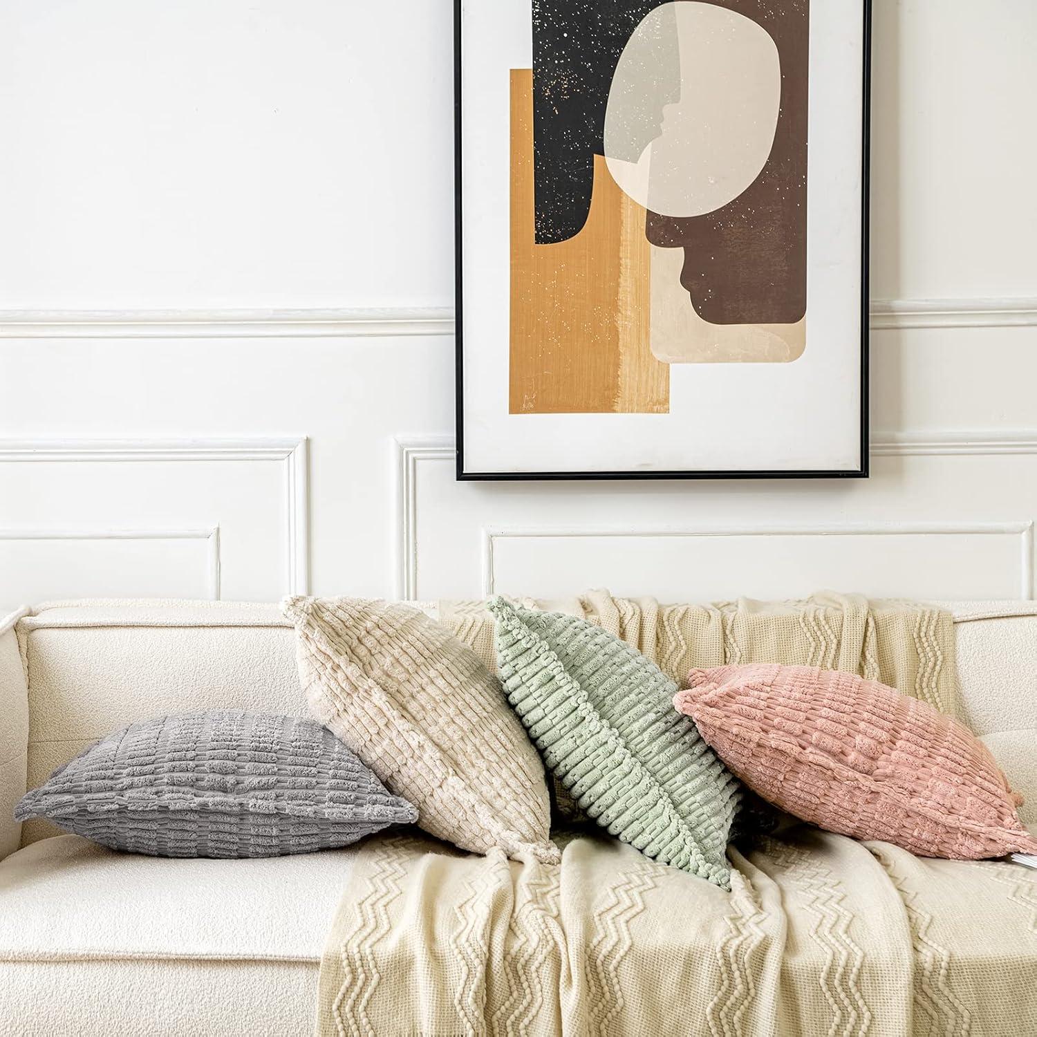 imageMIULEE Light Grey Corduroy Decorative Throw Pillow Covers Pack of 2 Soft Striped Pillows Pillowcases with Broad Edge Winter Modern Boho Home Decor for Couch Sofa Bed 18x18 InchLight Grey