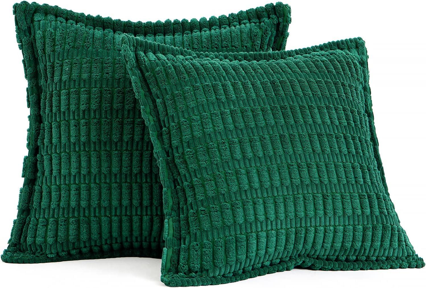 imageMIULEE Light Grey Corduroy Decorative Throw Pillow Covers Pack of 2 Soft Striped Pillows Pillowcases with Broad Edge Winter Modern Boho Home Decor for Couch Sofa Bed 18x18 InchGreen