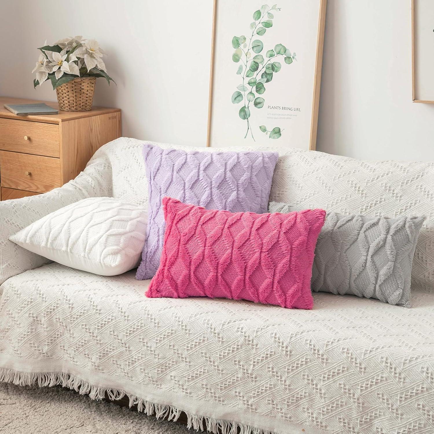 imageMIULEE Light Purple Throw Pillow Covers 20x20 Set of 2 Spring Decorative Farmhouse Couch Throw Pillows Boho Shells Cute Soft Plush Wool Winter Pillowcases for Bedroom Living Room SofaHot Pink